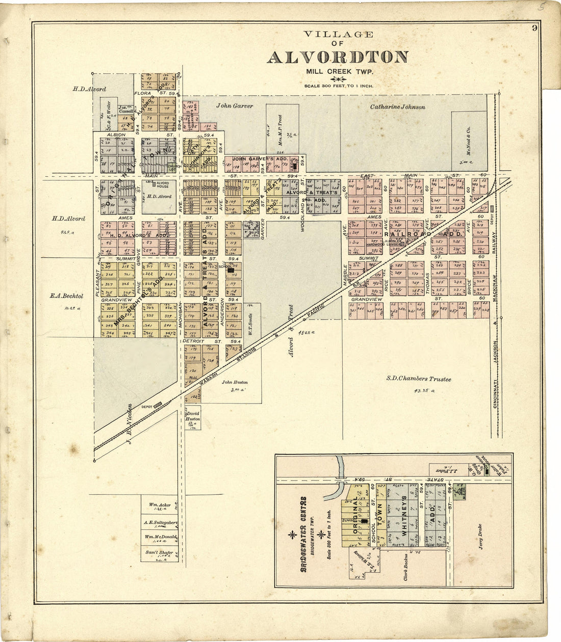 Village of Alvordton; Bridgewater Centre from Atlas of Williams County, Ohio : from County Records, Plats and Surveys 1894 by Relic Map Company
