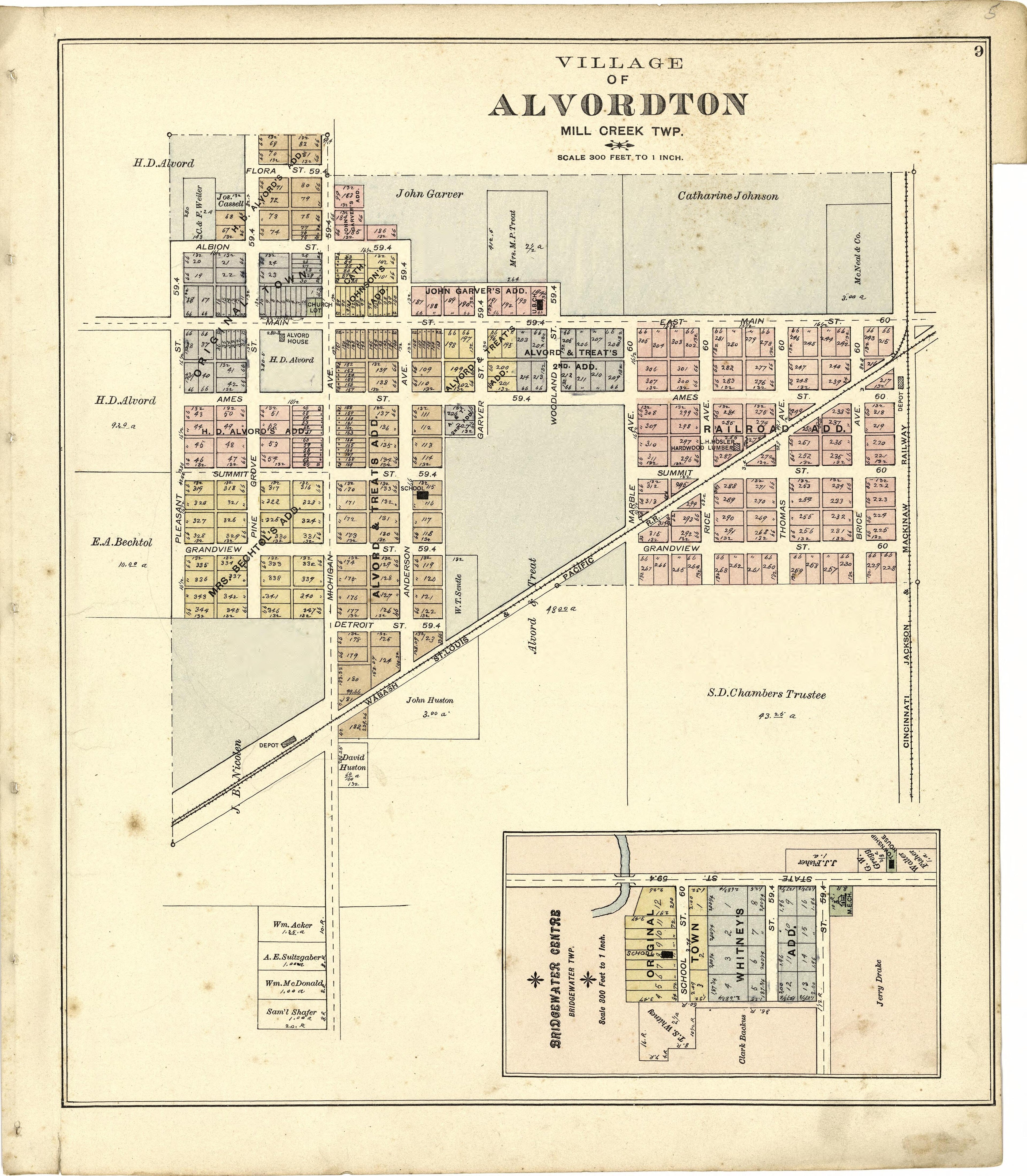 Village of Alvordton; Bridgewater Centre from Atlas of Williams County, Ohio : from County Records, Plats and Surveys 1894 by Relic Map Company