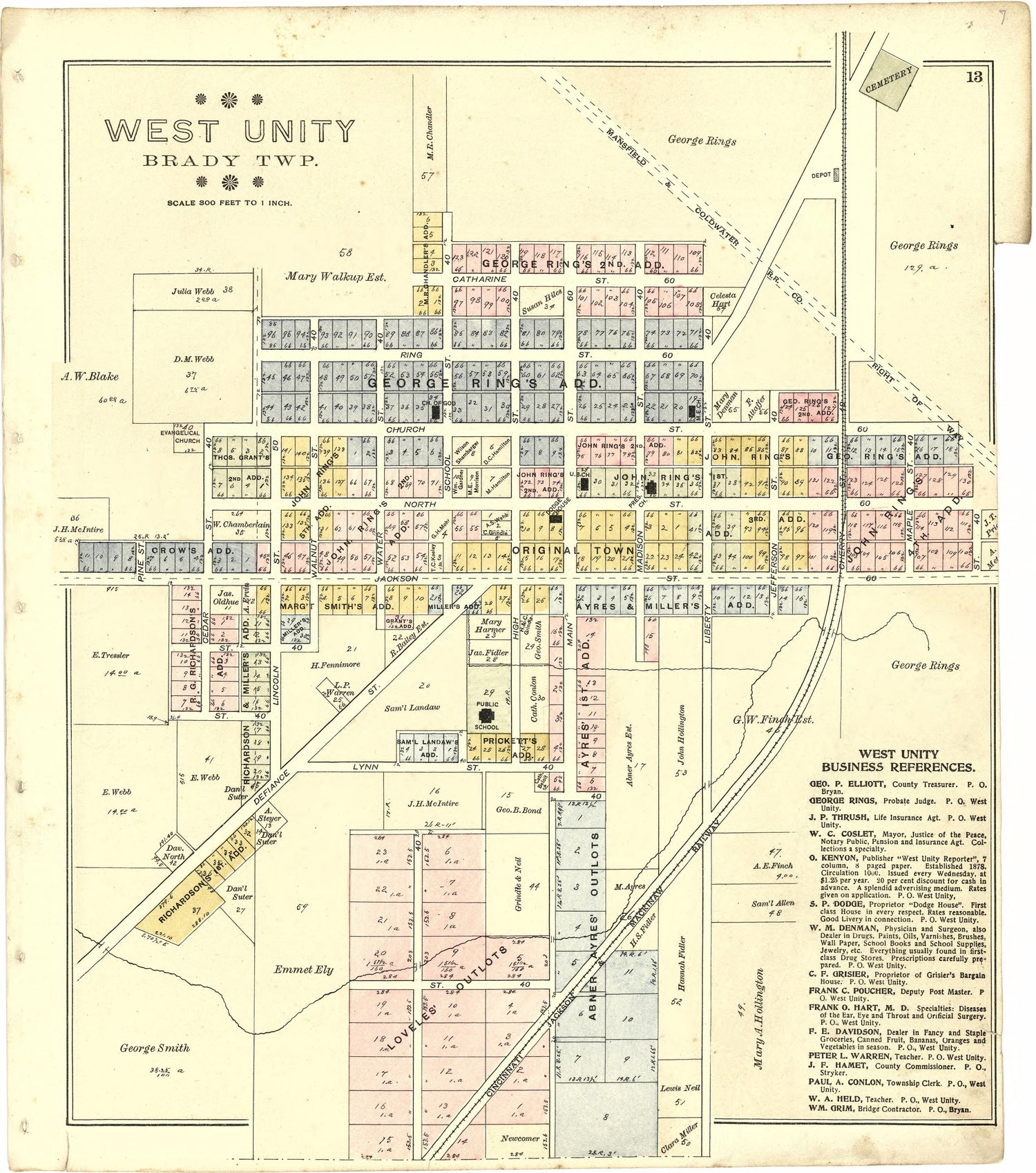 West Unity from Atlas of Williams County, Ohio : from County Records, Plats and Surveys 1894 by Relic Map Company