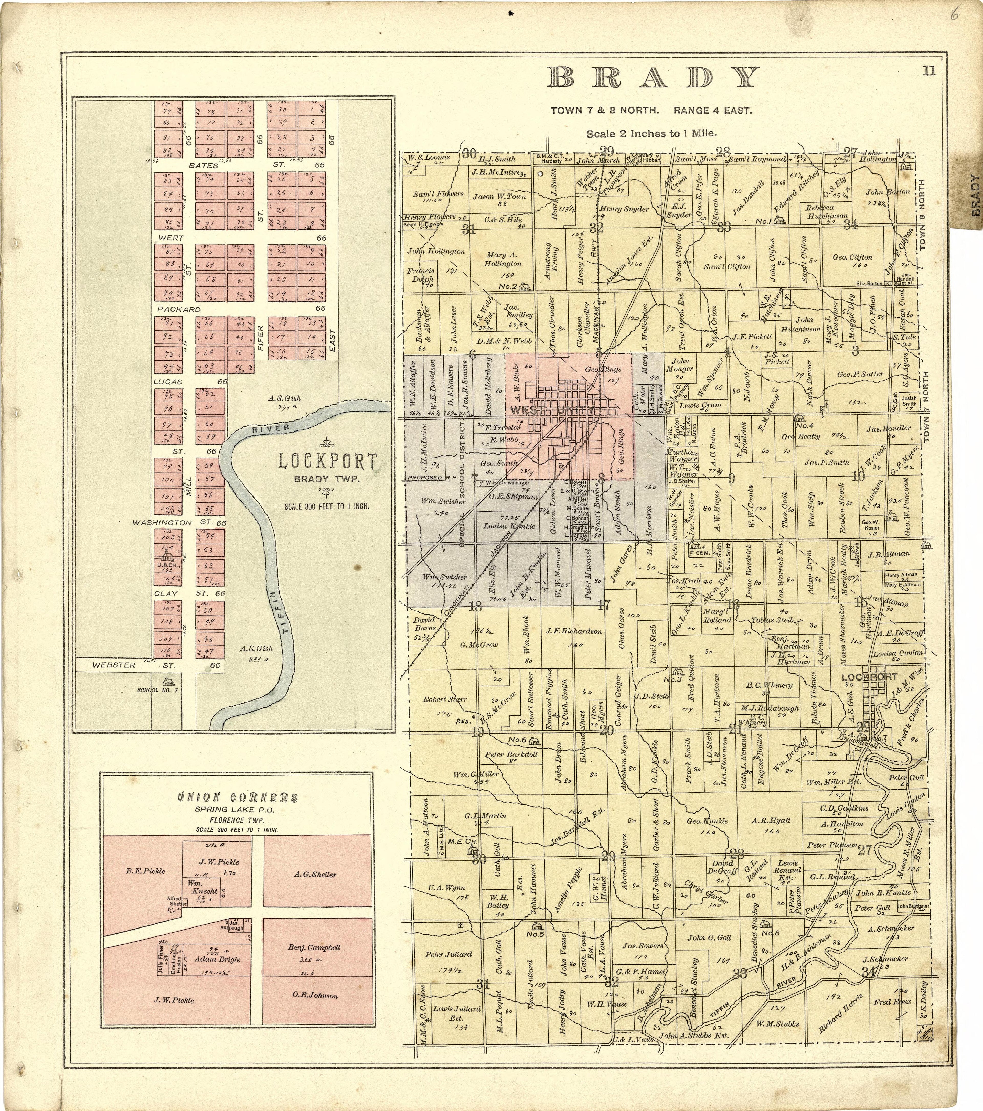 Brady; Lockport; Union Corners from Atlas of Williams County, Ohio : from County Records, Plats and Surveys 1894 by Relic Map Company