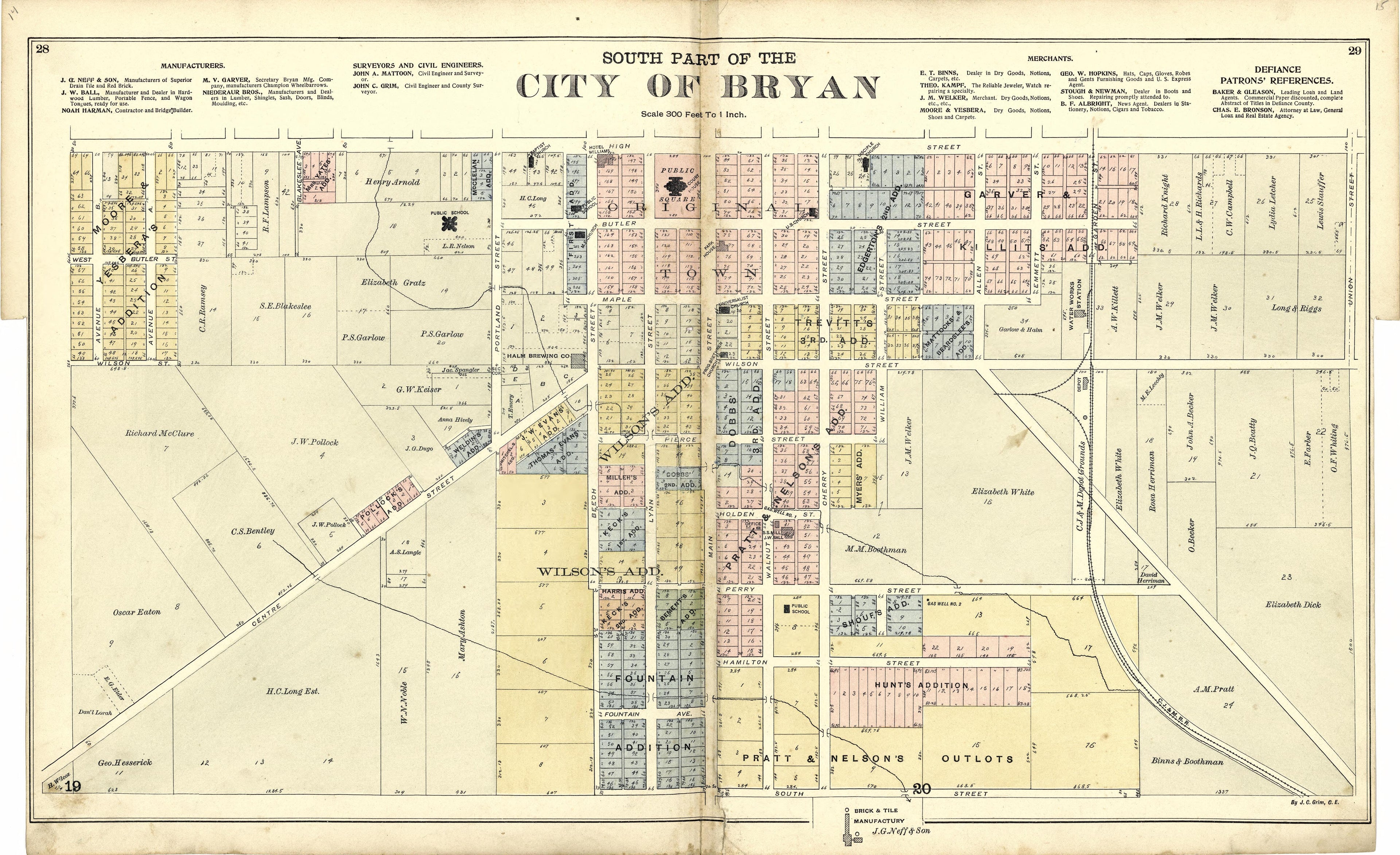 South Part of the City of Bryan from Atlas of Williams County, Ohio : from County Records, Plats and Surveys 1894 by Relic Map Company