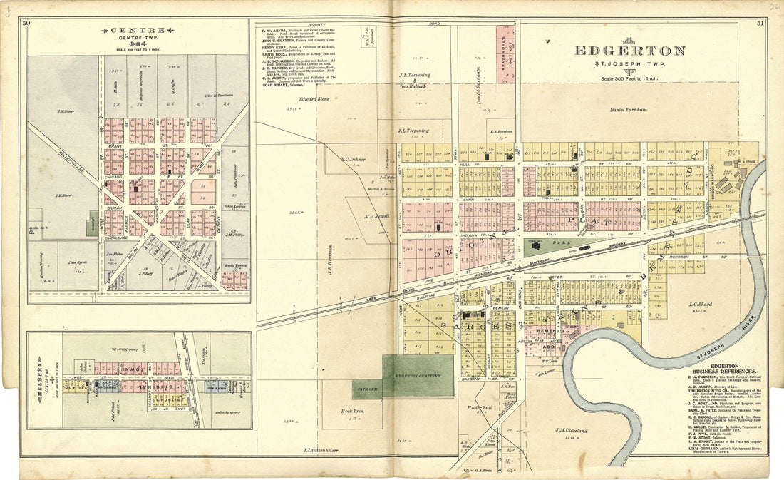 Edgerton; Centre; Melbern from Atlas of Williams County, Ohio : from County Records, Plats and Surveys 1894 by Relic Map Company