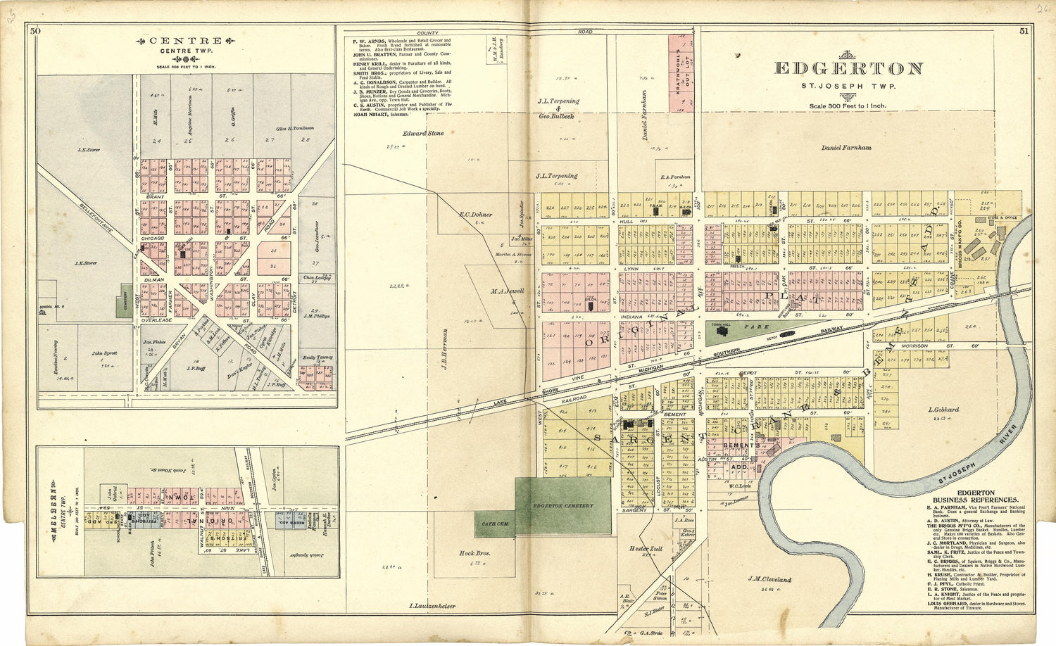 Edgerton; Centre; Melbern from Atlas of Williams County, Ohio : from County Records, Plats and Surveys 1894 by Relic Map Company