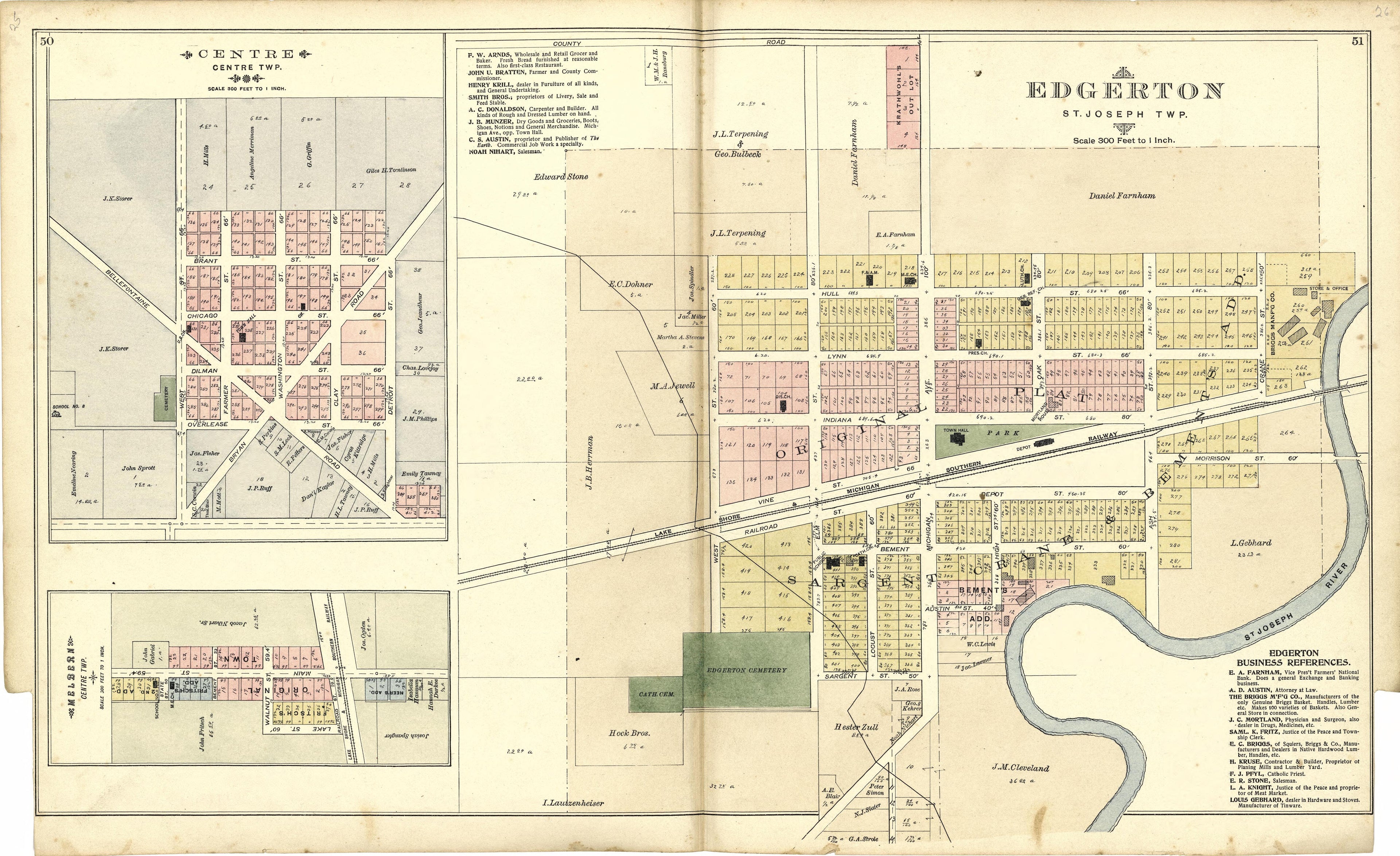Edgerton; Centre; Melbern from Atlas of Williams County, Ohio : from County Records, Plats and Surveys 1894 by Relic Map Company