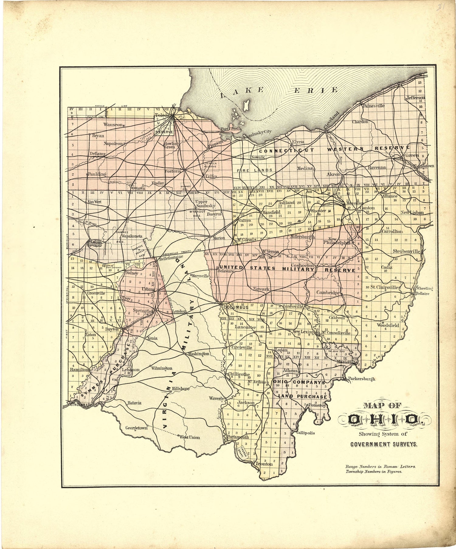Map of Ohio Showing System of Government Surveys from Atlas of Williams County, Ohio : from County Records, Plats and Surveys 1894 by Relic Map Company