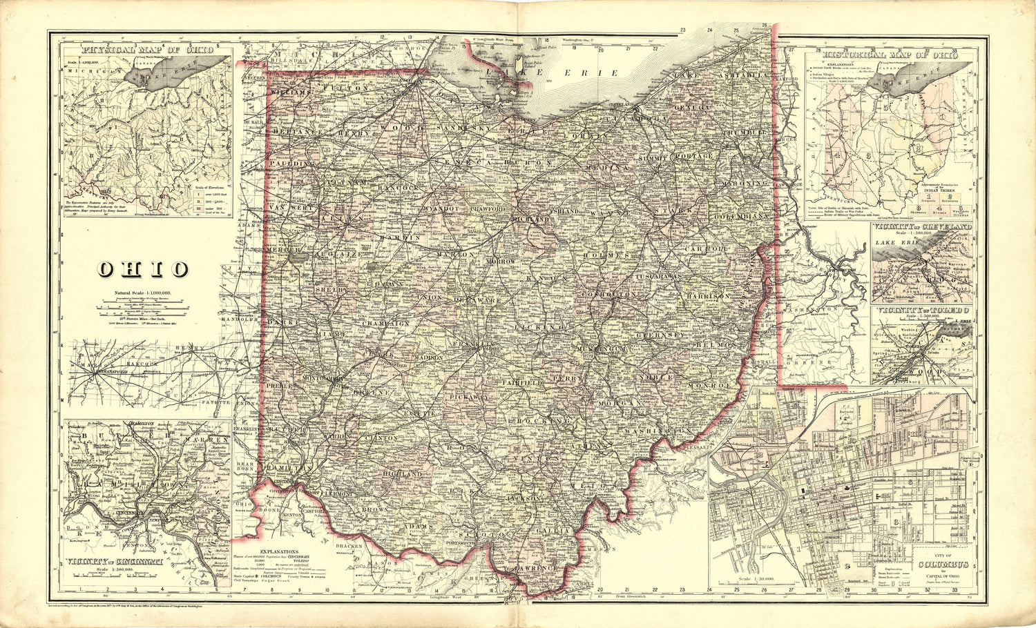 Map of Ohio With Insets of Cities from Atlas of Williams County, Ohio : from County Records, Plats and Surveys 1894 by Relic Map Company