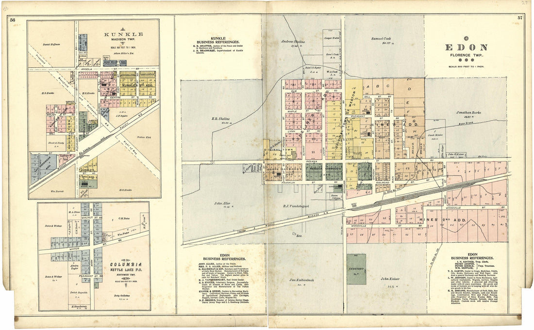Edon; Kunkle; Columbia from Atlas of Williams County, Ohio : from County Records, Plats and Surveys 1894 by Relic Map Company
