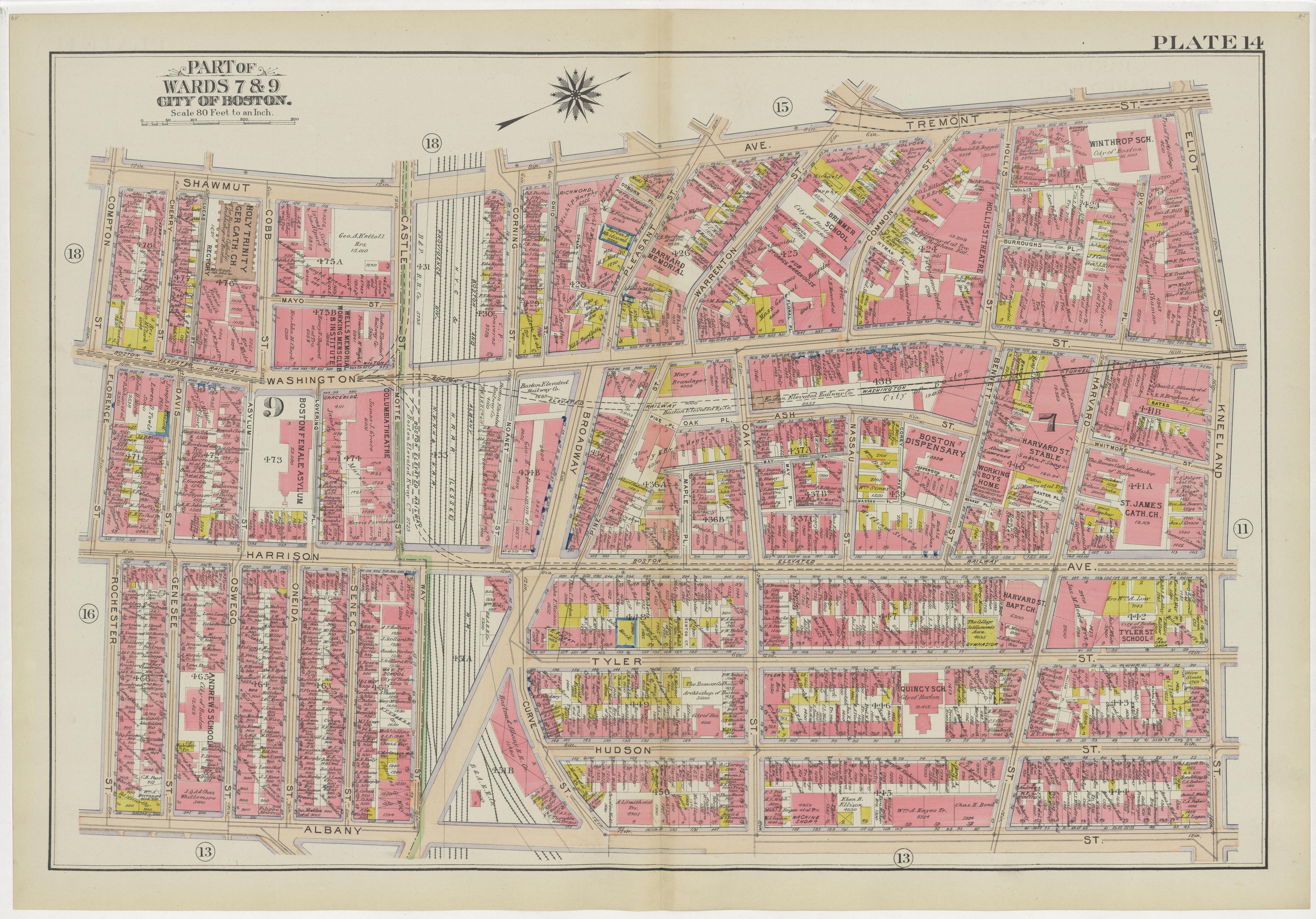 This old map of Boston, Massachusetts,  was created by Bromley, George Washington|Bromley, Walter Scott in 1908