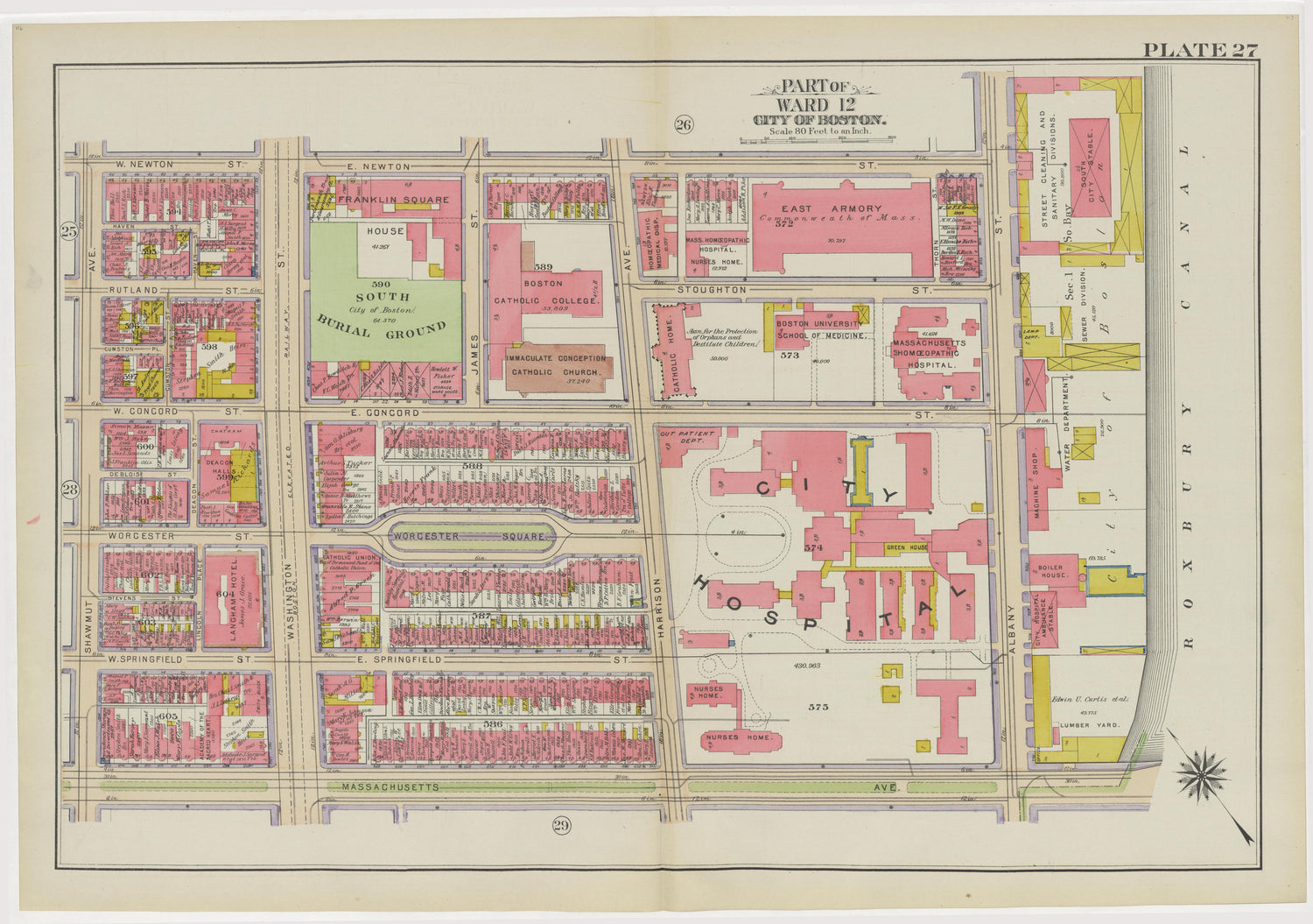 This old map of Boston, Massachusetts,  was created by Bromley, George Washington|Bromley, Walter Scott in 1908