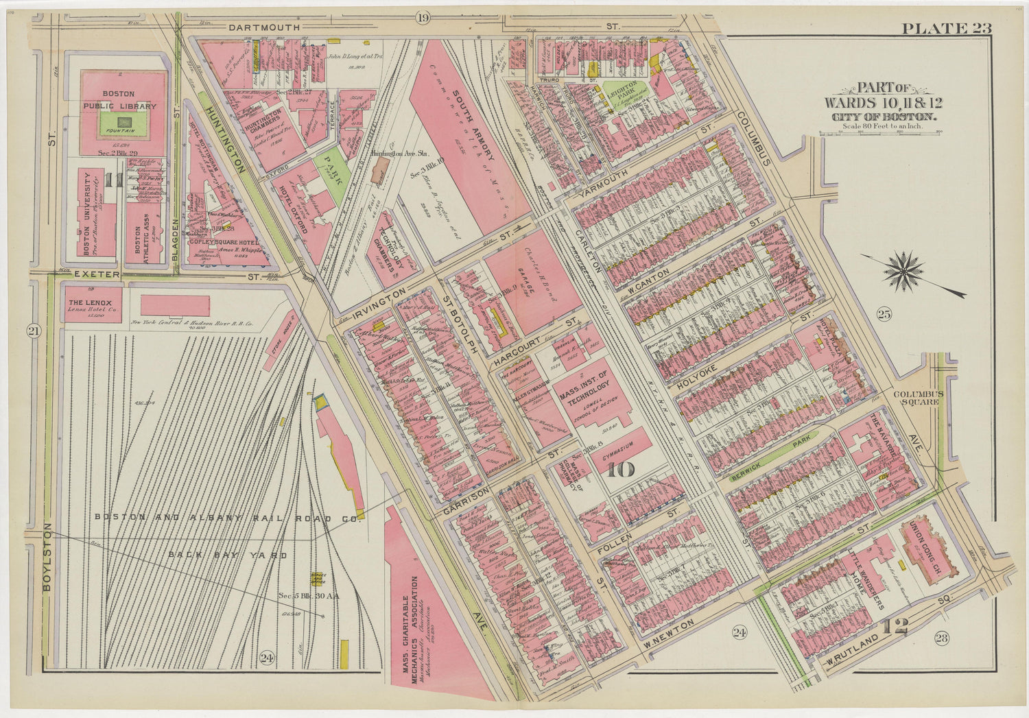 This old map of Boston, Massachusetts,  was created by Bromley, George Washington|Bromley, Walter Scott in 1908