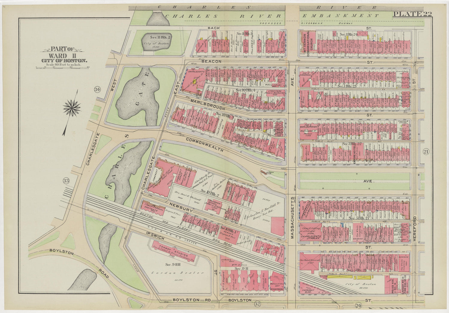 This old map of Boston, Massachusetts,  was created by Bromley, George Washington|Bromley, Walter Scott in 1908