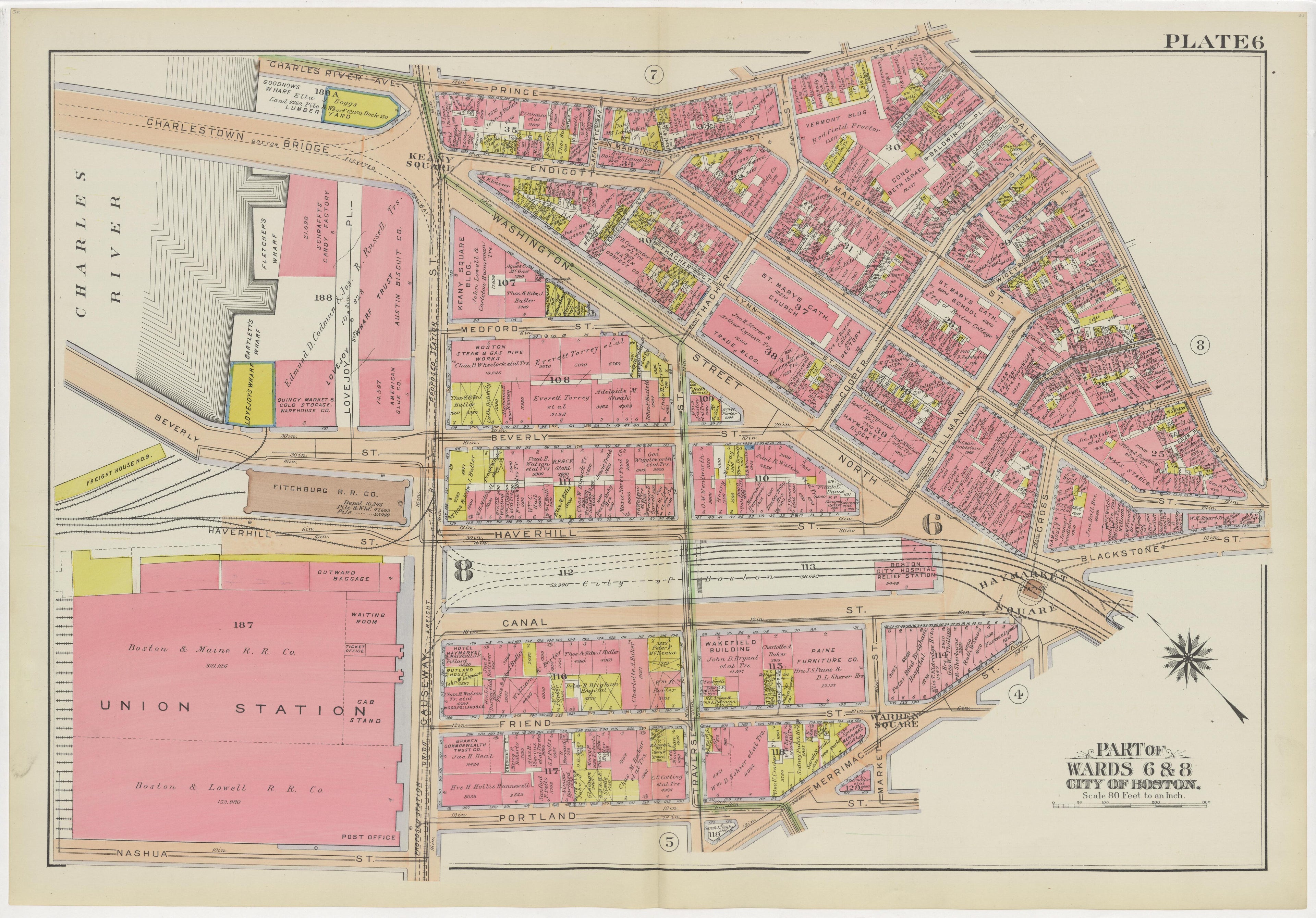 This old map of Boston, Massachusetts,  was created by Bromley, George Washington|Bromley, Walter Scott in 1908