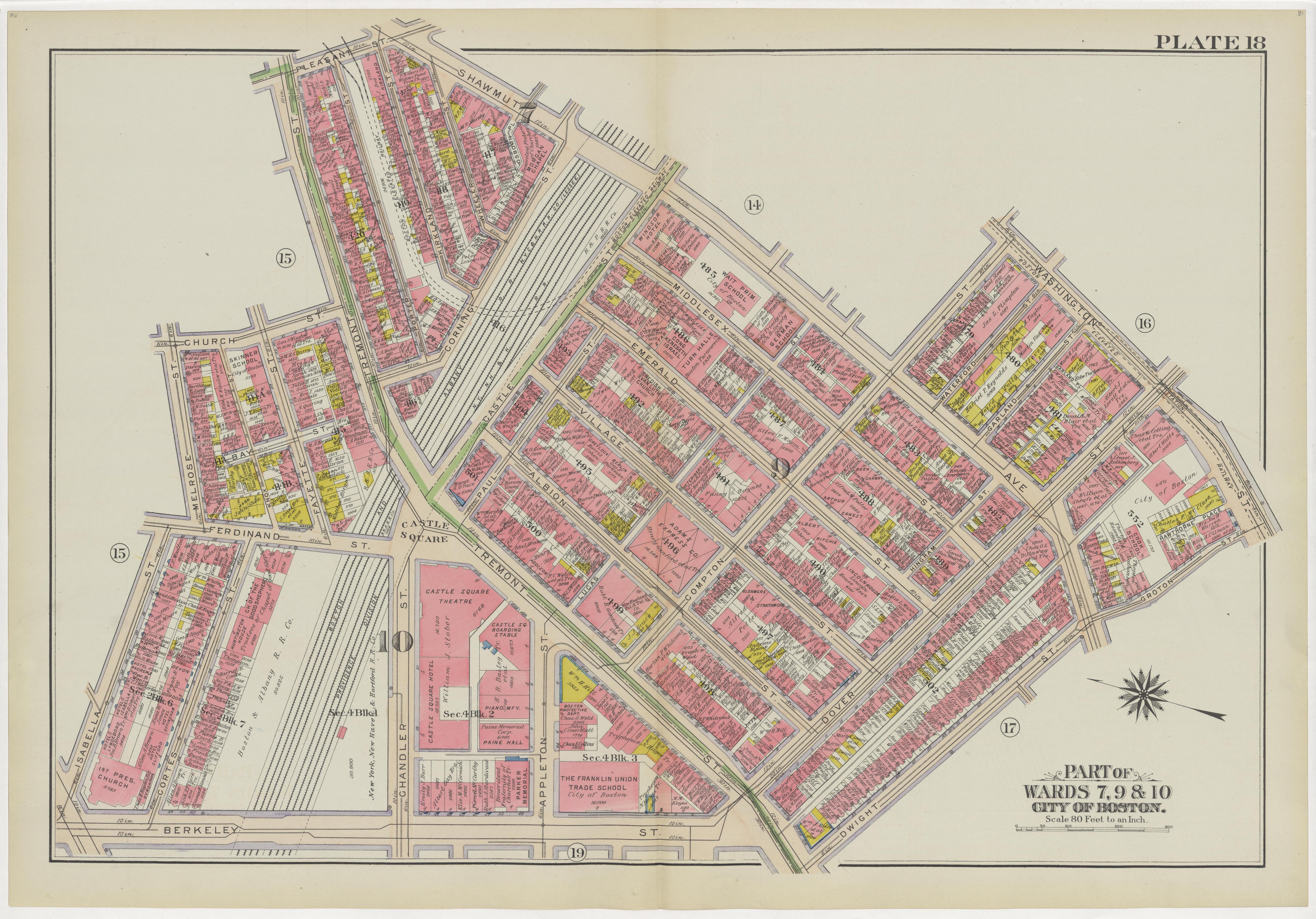 This old map of Boston, Massachusetts,  was created by Bromley, George Washington|Bromley, Walter Scott in 1908