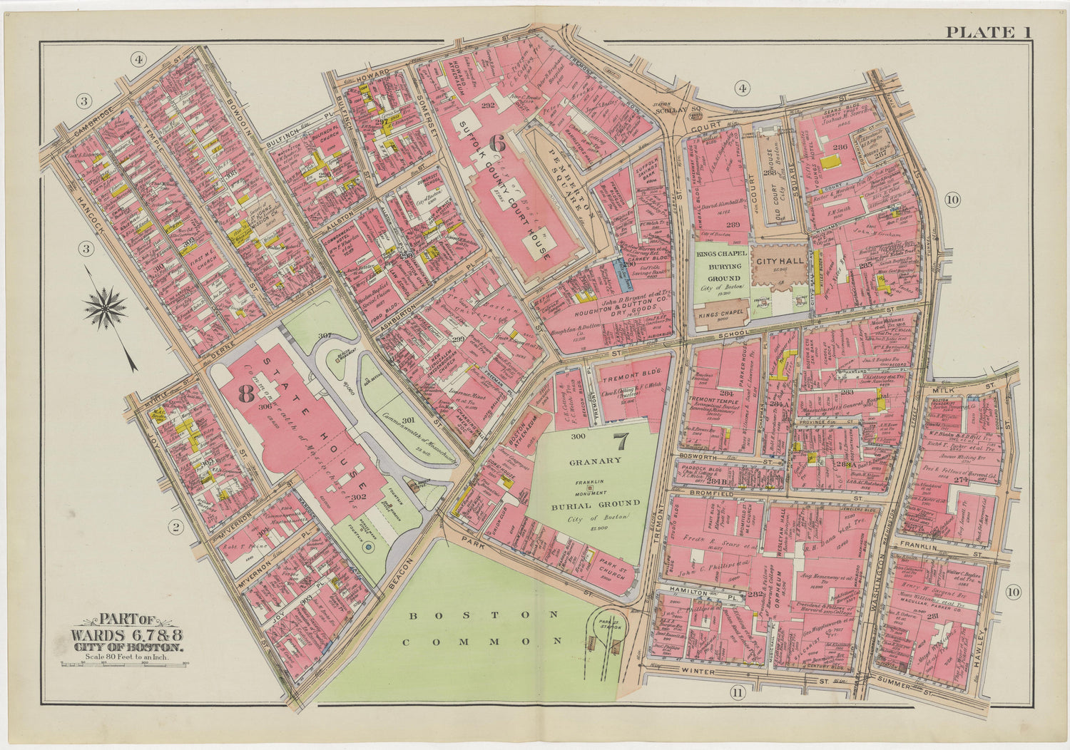 This old map of Boston, Massachusetts,  was created by Bromley, George Washington|Bromley, Walter Scott in 1908