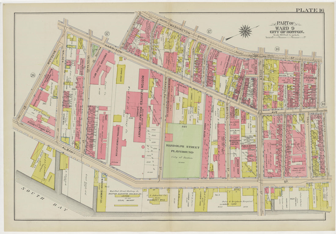 This old map of Boston, Massachusetts,  was created by Bromley, George Washington|Bromley, Walter Scott in 1908