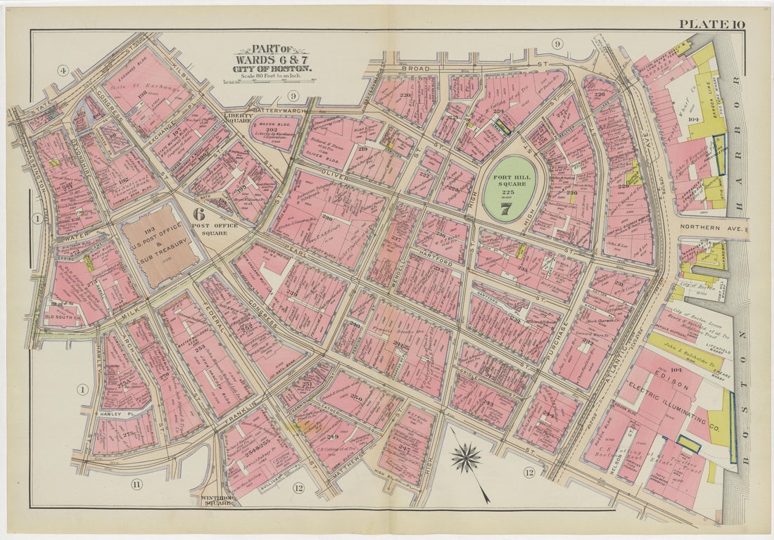 This old map of Boston, Massachusetts,  was created by Bromley, George Washington|Bromley, Walter Scott in 1908