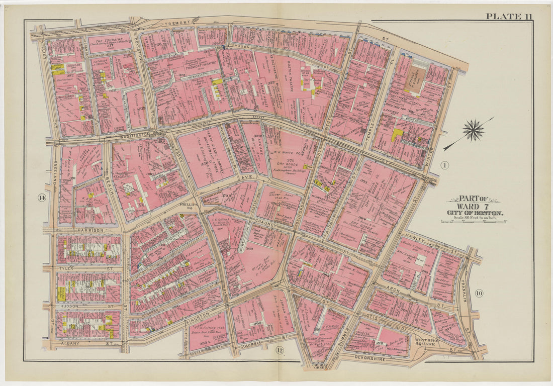 This old map of Boston, Massachusetts,  was created by Bromley, George Washington|Bromley, Walter Scott in 1908