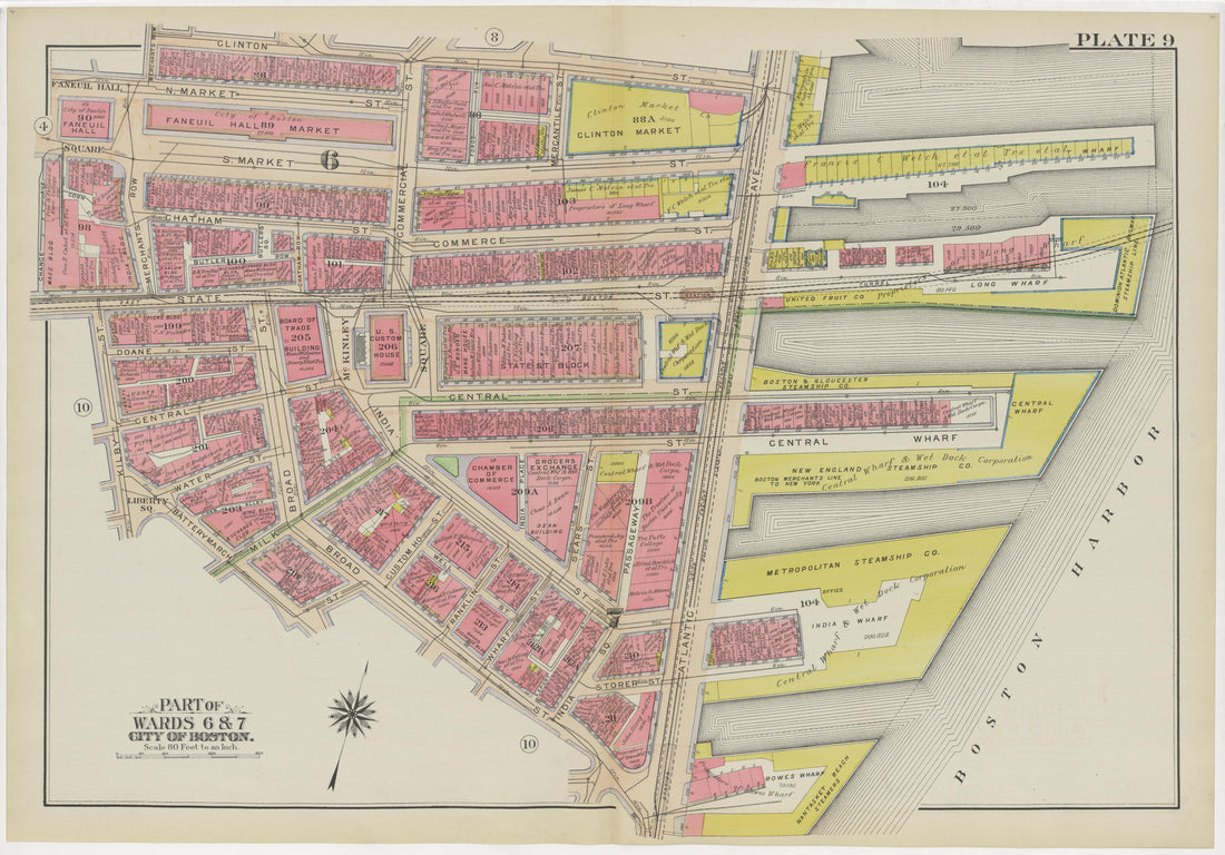 This old map of Boston, Massachusetts,  was created by Bromley, George Washington|Bromley, Walter Scott in 1908