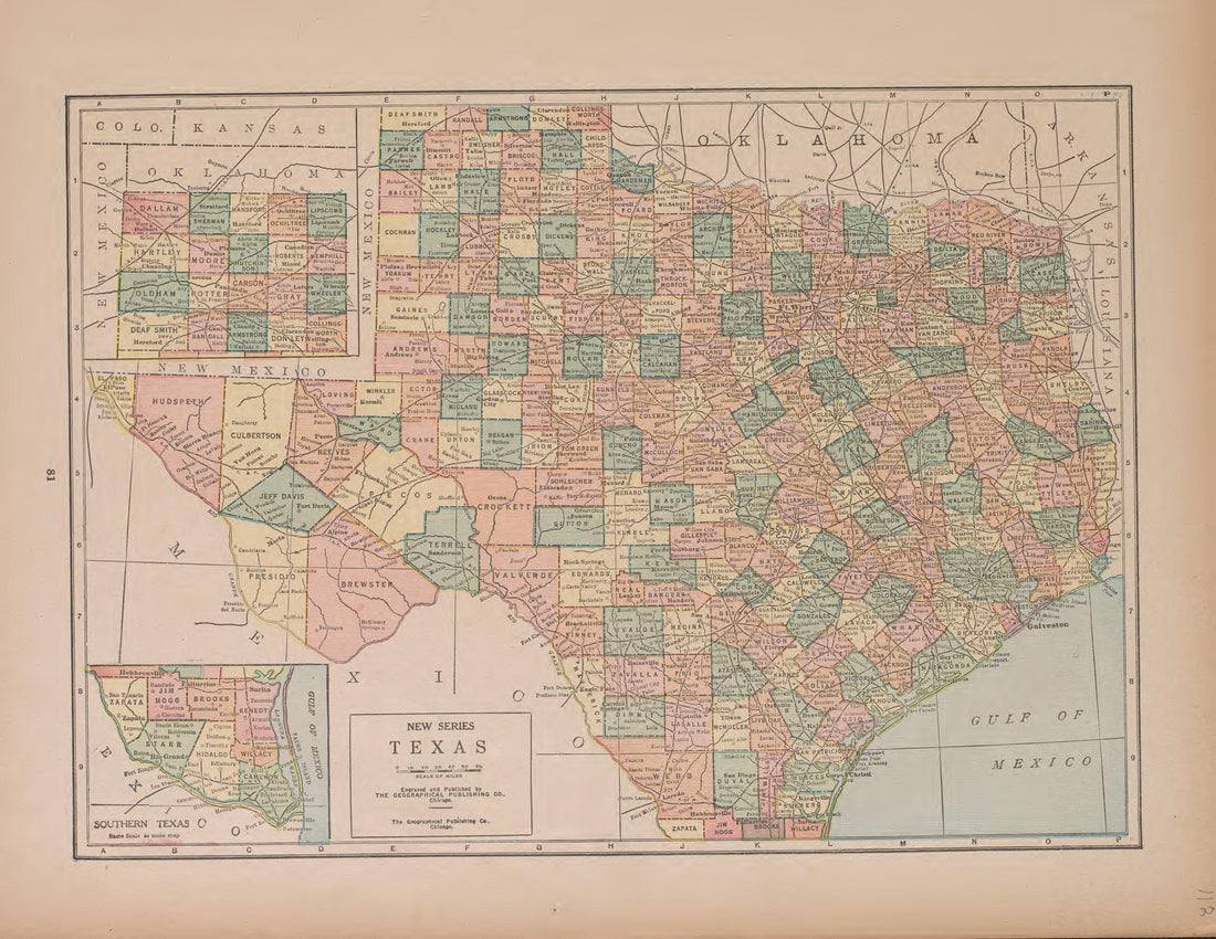 Texas from Atlas of Doniphan County, Kansas : Containing Maps of Townships of the County, Maps of State, United States and World : Farmers Directory, Analysis of the System of U.S. Land Surveys 1927 by Relic Map Company