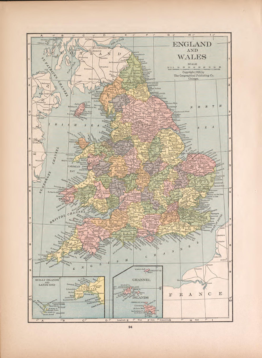 England and Wales from Atlas of Doniphan County, Kansas : Containing Maps of Townships of the County, Maps of State, United States and World : Farmers Directory, Analysis of the System of U.S. Land Surveys 1927 by Relic Map Company