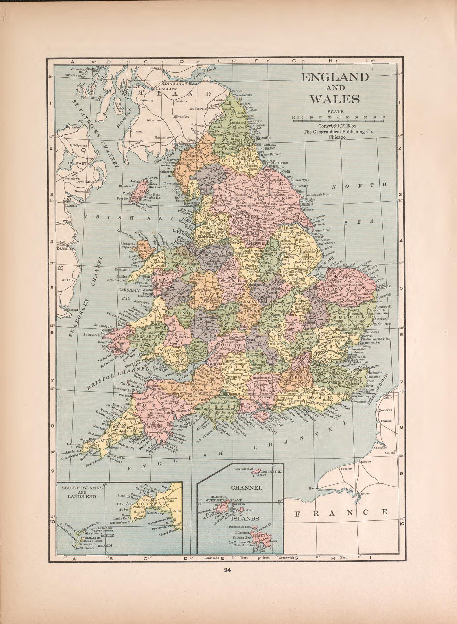 England and Wales from Atlas of Doniphan County, Kansas : Containing Maps of Townships of the County, Maps of State, United States and World : Farmers Directory, Analysis of the System of U.S. Land Surveys 1927 by Relic Map Company