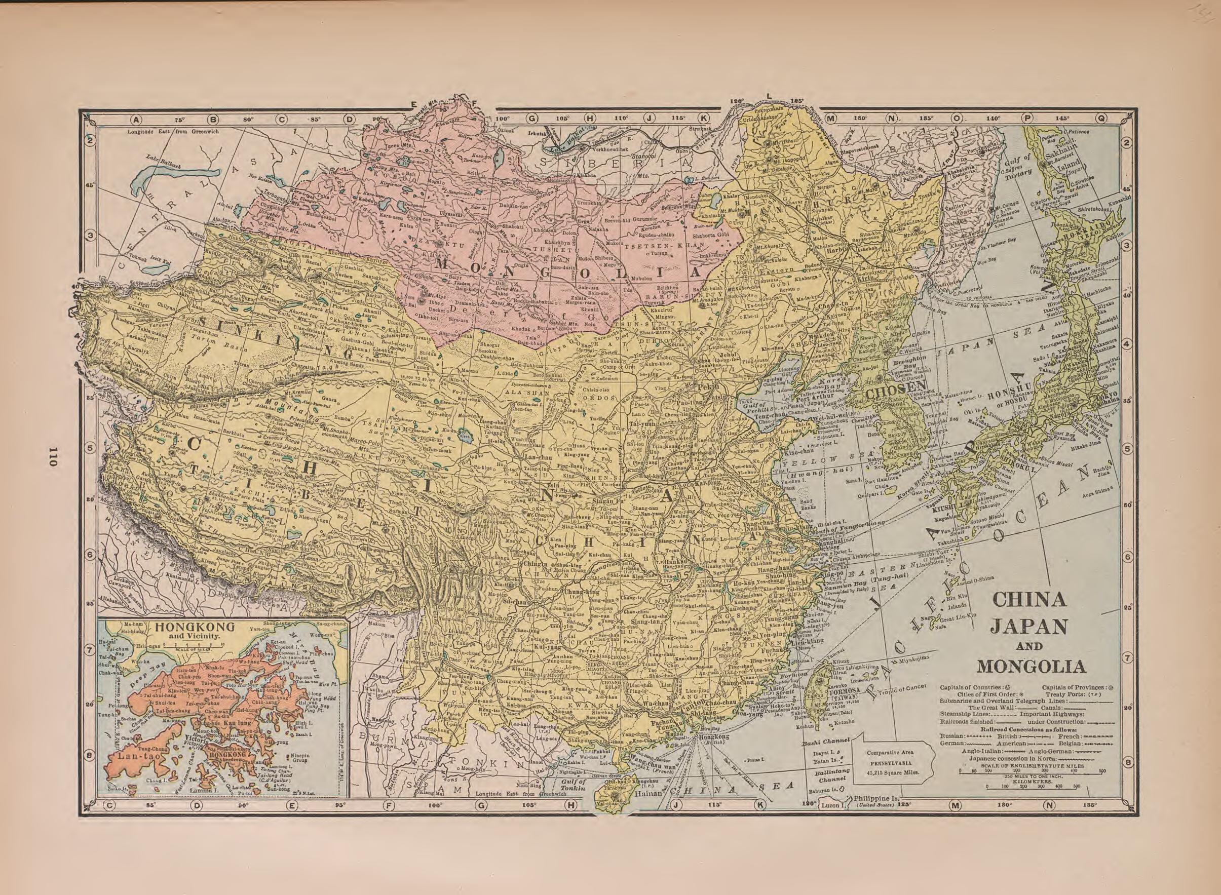China, Japan and Mongolia from Atlas of Doniphan County, Kansas : Containing Maps of Townships of the County, Maps of State, United States and World : Farmers Directory, Analysis of the System of U.S. Land Surveys 1927 by Relic Map Company