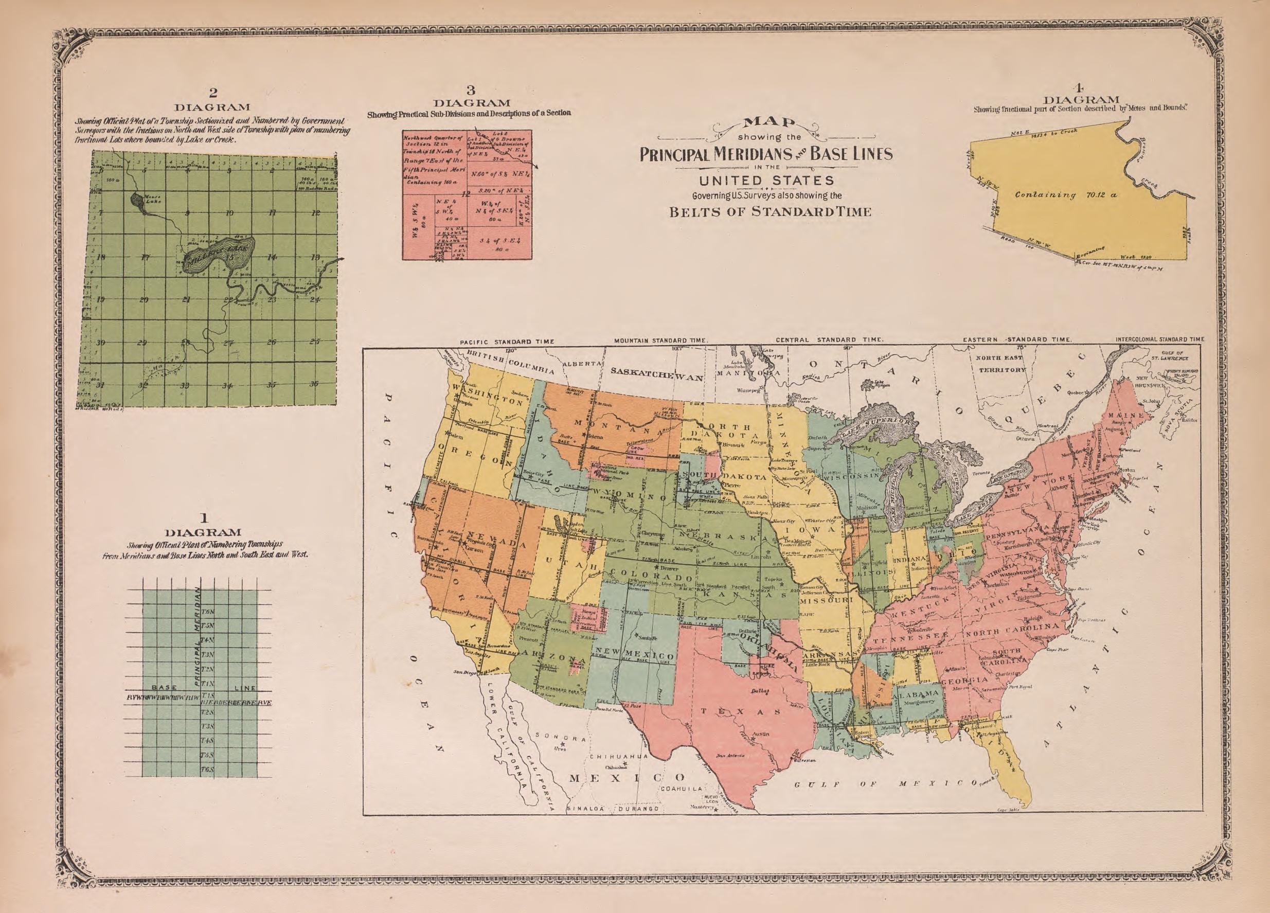 Principal Meridians and Base Lines from Atlas of Doniphan County, Kansas : Containing Maps of Townships of the County, Maps of State, United States and World : Farmers Directory, Analysis of the System of U.S. Land Surveys 1927 by Relic Map Company