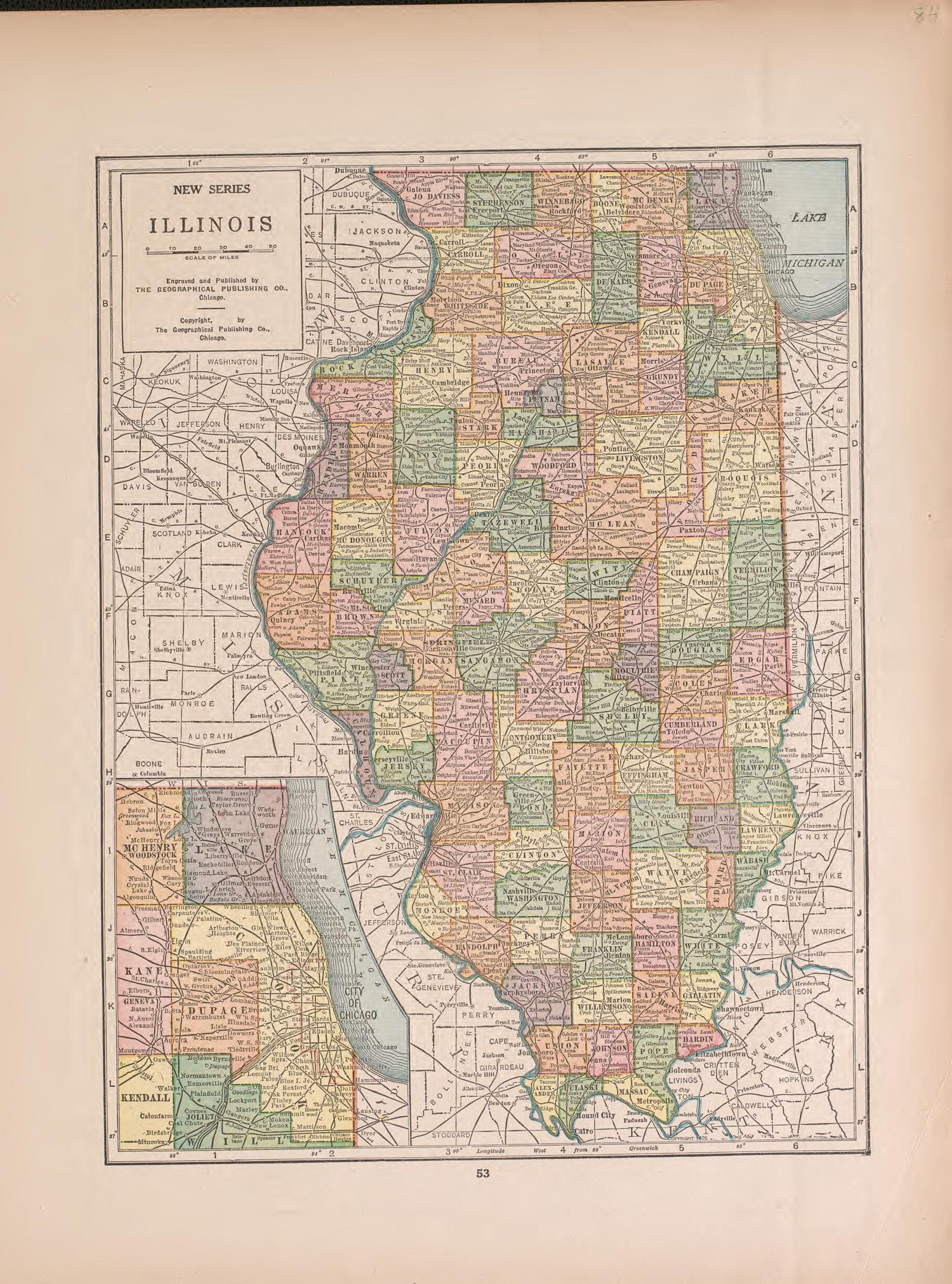 Illinois from Atlas of Doniphan County, Kansas : Containing Maps of Townships of the County, Maps of State, United States and World : Farmers Directory, Analysis of the System of U.S. Land Surveys 1927 by Relic Map Company