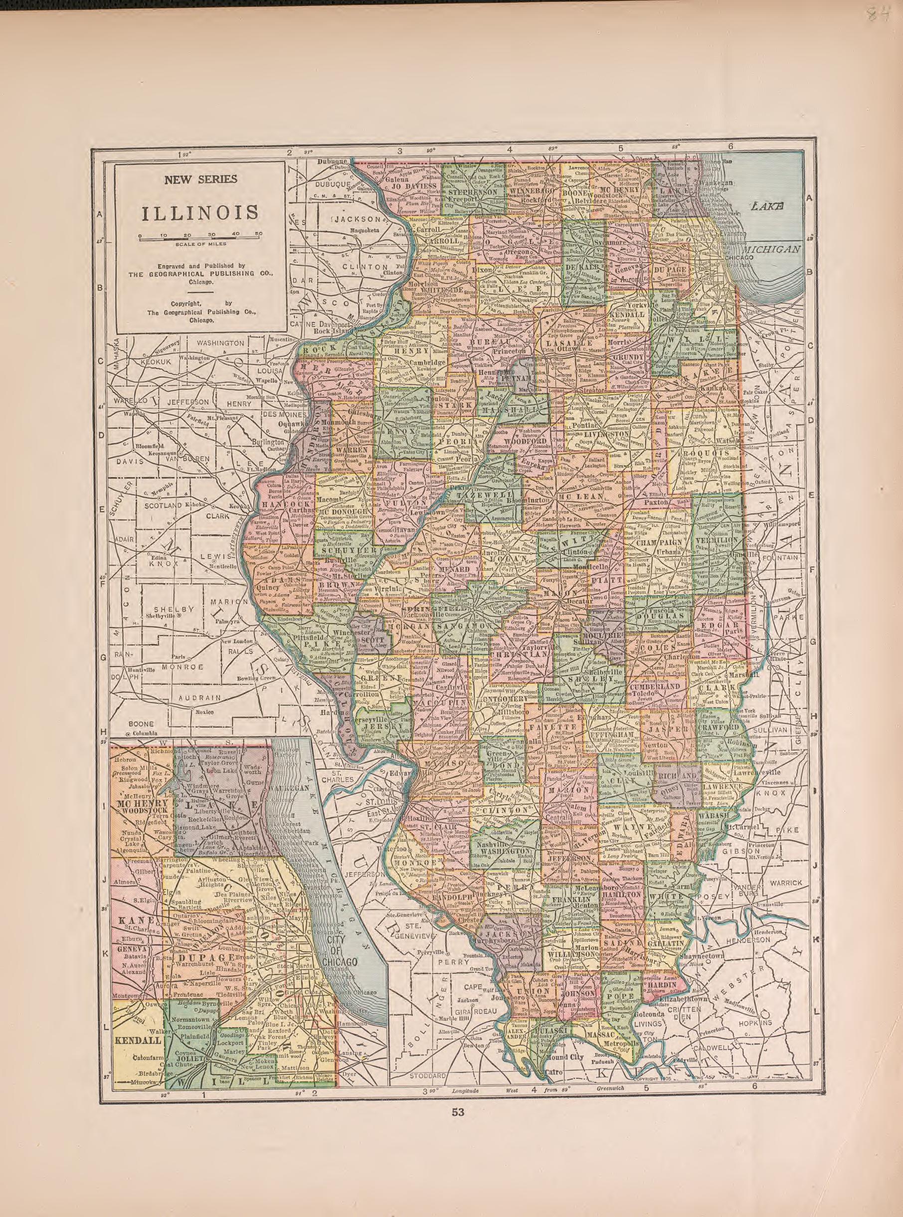 Illinois from Atlas of Doniphan County, Kansas : Containing Maps of Townships of the County, Maps of State, United States and World : Farmers Directory, Analysis of the System of U.S. Land Surveys 1927 by Relic Map Company
