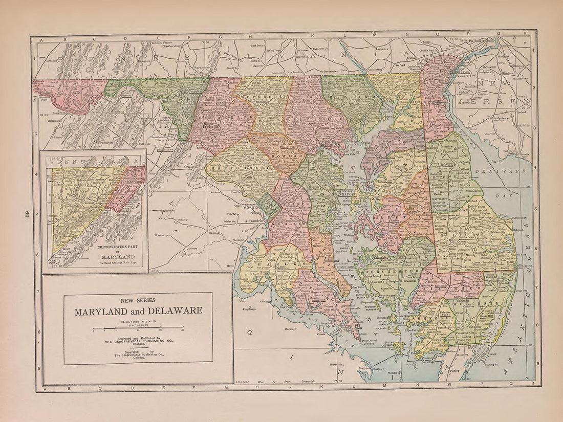 Maryland and Delaware from Atlas of Doniphan County, Kansas : Containing Maps of Townships of the County, Maps of State, United States and World : Farmers Directory, Analysis of the System of U.S. Land Surveys 1927 by Relic Map Company