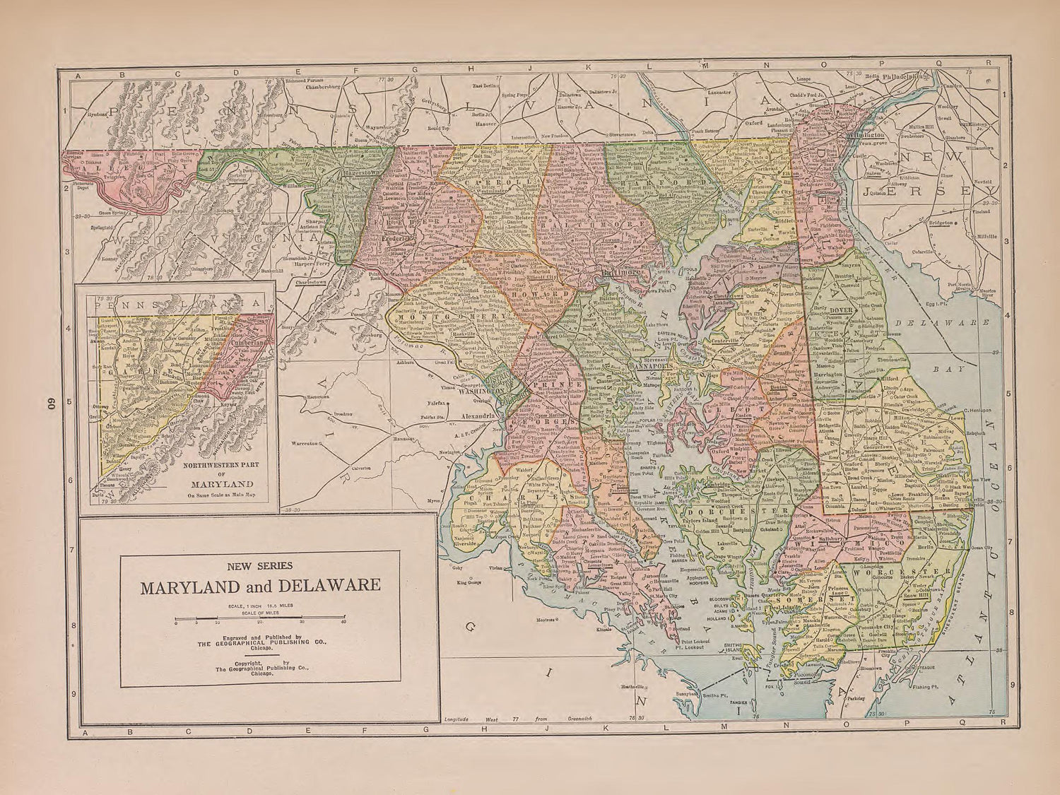 Maryland and Delaware from Atlas of Doniphan County, Kansas : Containing Maps of Townships of the County, Maps of State, United States and World : Farmers Directory, Analysis of the System of U.S. Land Surveys 1927 by Relic Map Company