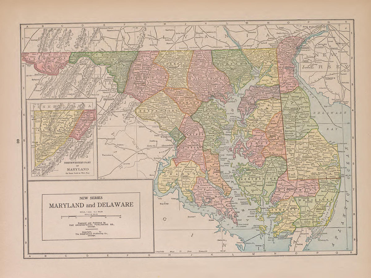 Maryland and Delaware from Atlas of Doniphan County, Kansas : Containing Maps of Townships of the County, Maps of State, United States and World : Farmers Directory, Analysis of the System of U.S. Land Surveys 1927 by Relic Map Company