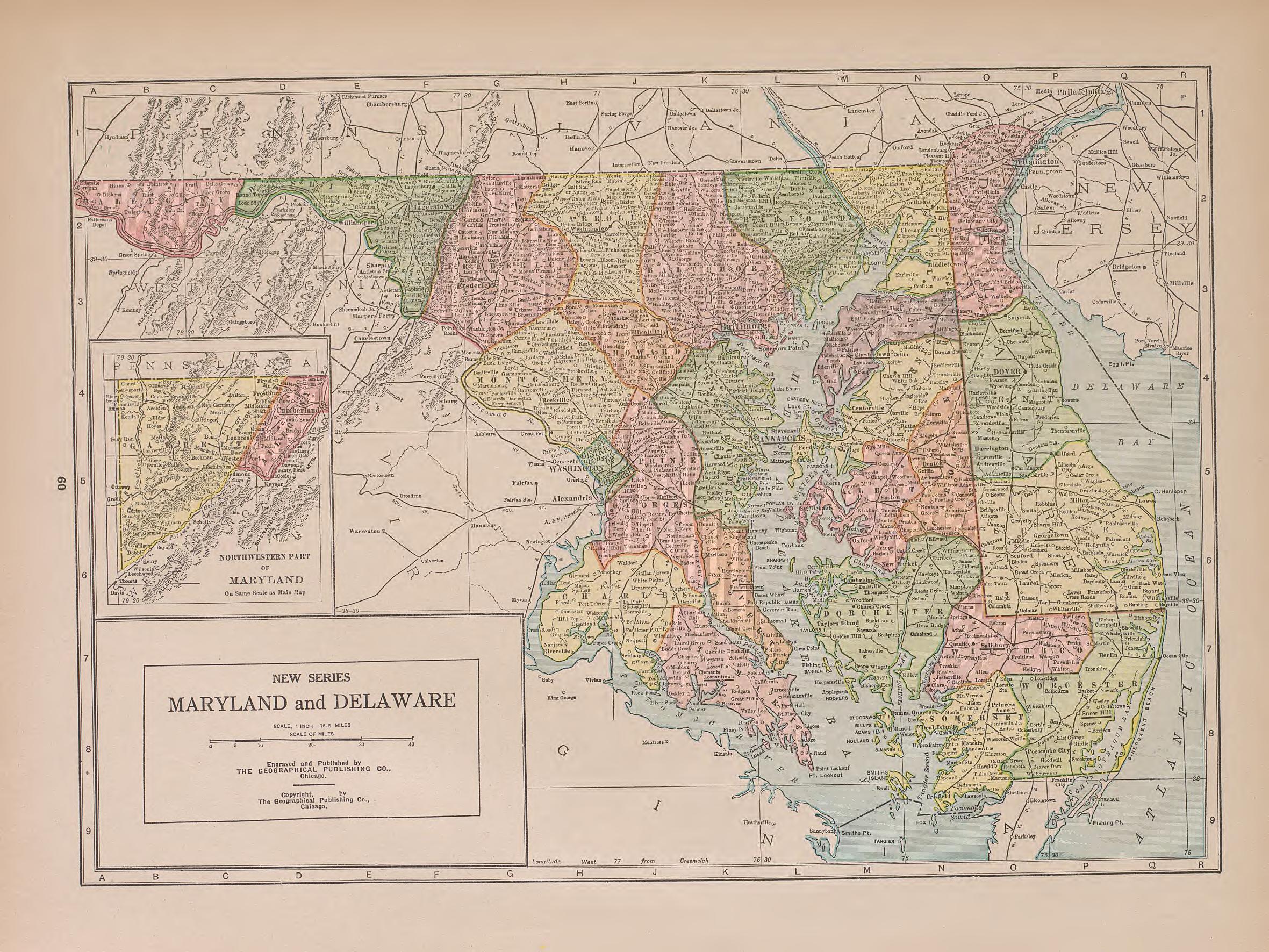 Maryland and Delaware from Atlas of Doniphan County, Kansas : Containing Maps of Townships of the County, Maps of State, United States and World : Farmers Directory, Analysis of the System of U.S. Land Surveys 1927 by Relic Map Company