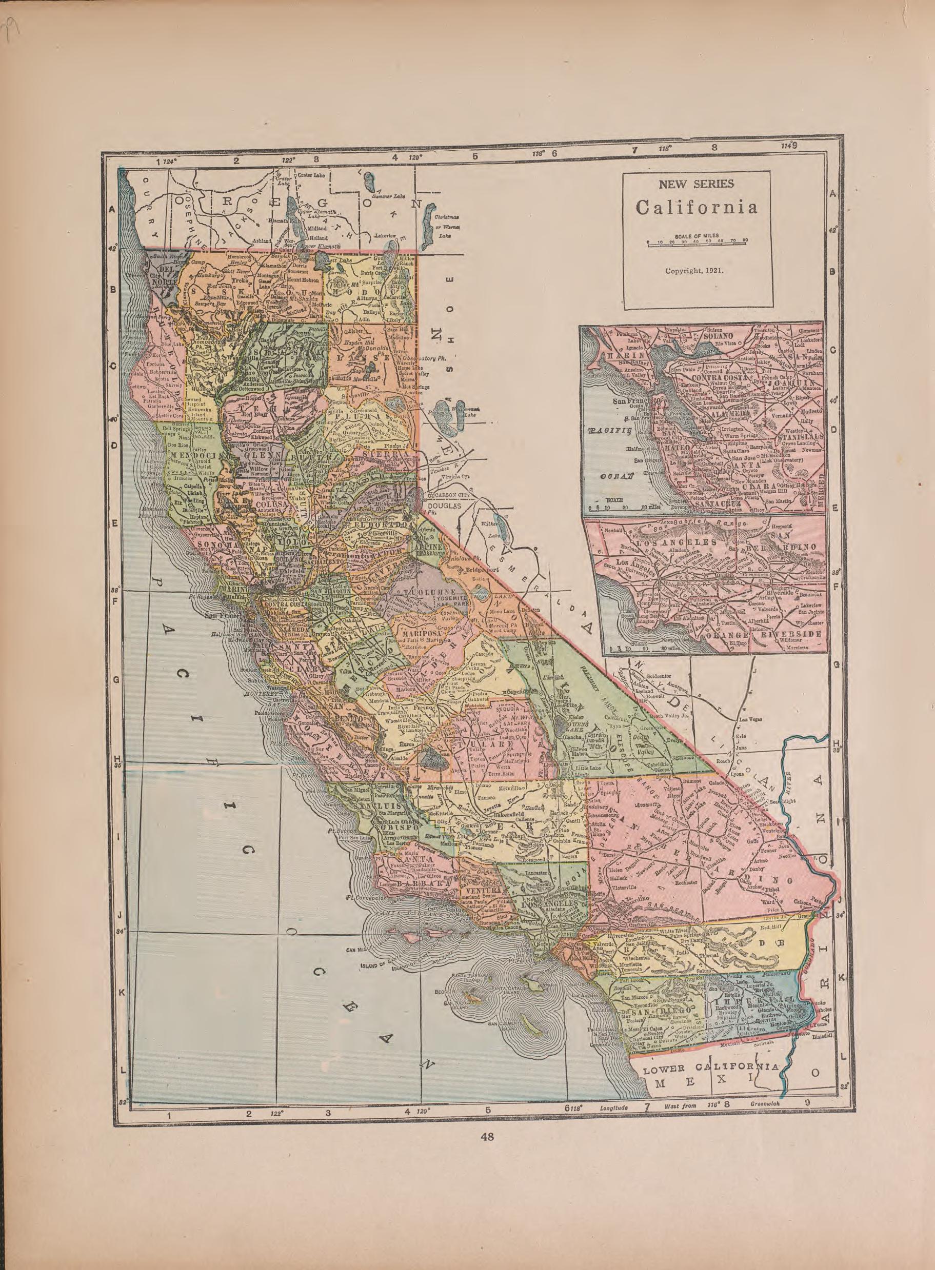 California from Atlas of Doniphan County, Kansas : Containing Maps of Townships of the County, Maps of State, United States and World : Farmers Directory, Analysis of the System of U.S. Land Surveys 1927 by Relic Map Company