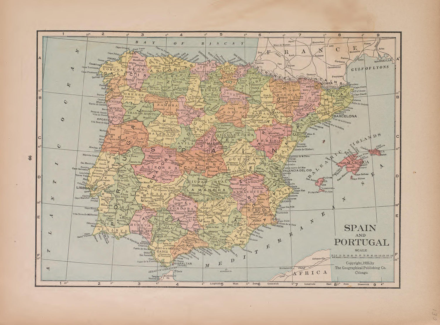 Spain and Portugal from Atlas of Doniphan County, Kansas : Containing Maps of Townships of the County, Maps of State, United States and World : Farmers Directory, Analysis of the System of U.S. Land Surveys 1927 by Relic Map Company