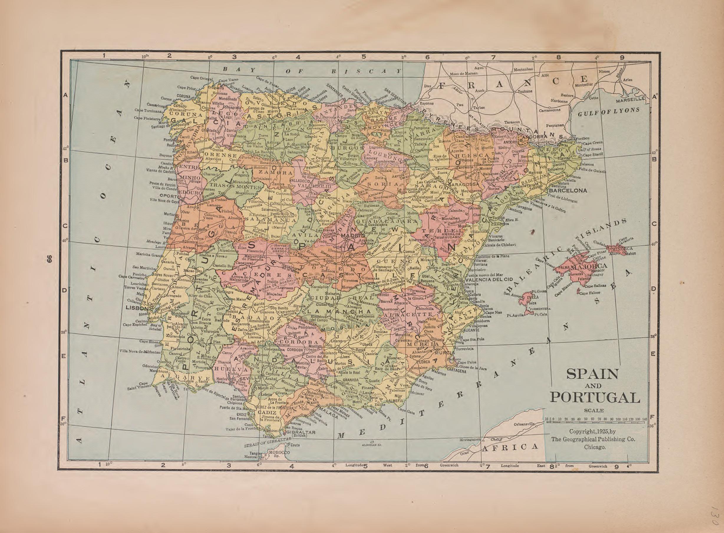 Spain and Portugal from Atlas of Doniphan County, Kansas : Containing Maps of Townships of the County, Maps of State, United States and World : Farmers Directory, Analysis of the System of U.S. Land Surveys 1927 by Relic Map Company