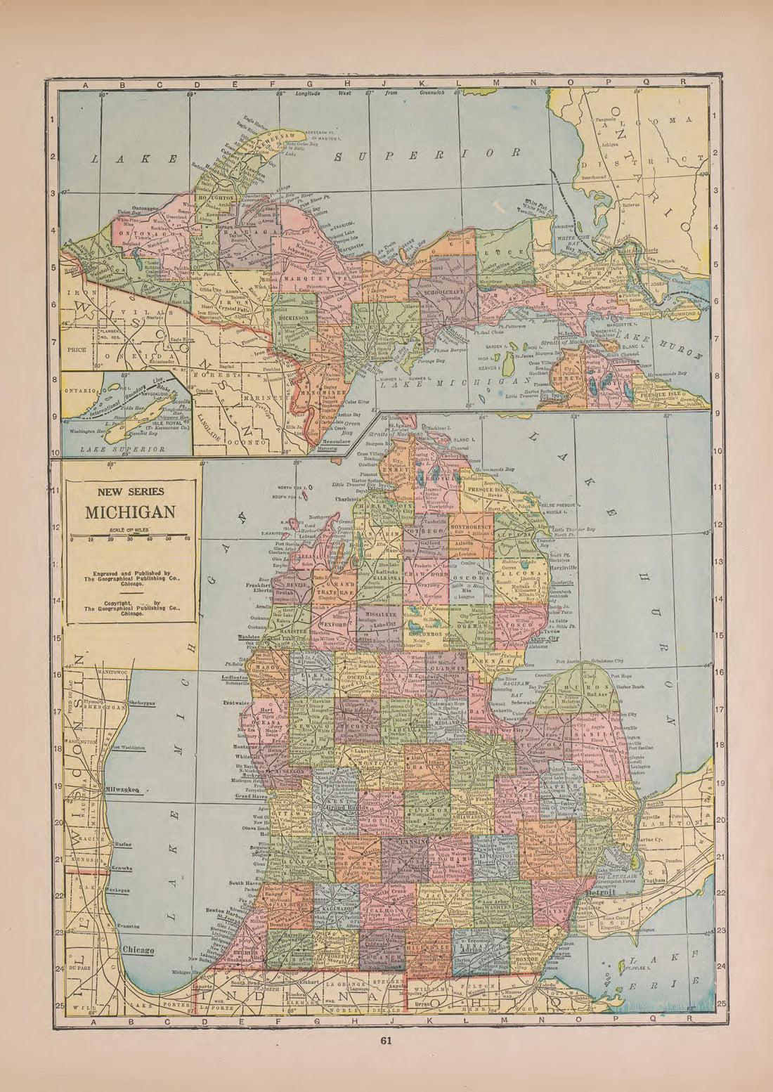 Michigan from Atlas of Doniphan County, Kansas : Containing Maps of Townships of the County, Maps of State, United States and World : Farmers Directory, Analysis of the System of U.S. Land Surveys 1927 by Relic Map Company