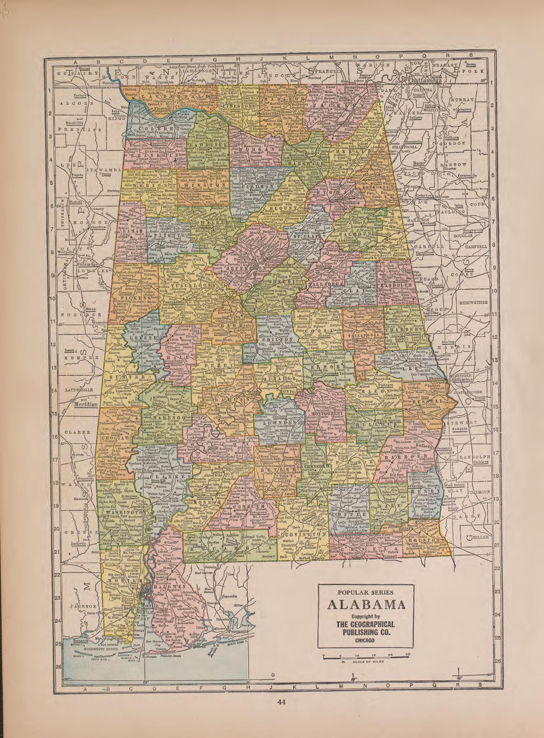 Alabama from Atlas of Doniphan County, Kansas : Containing Maps of Townships of the County, Maps of State, United States and World : Farmers Directory, Analysis of the System of U.S. Land Surveys 1927 by Relic Map Company