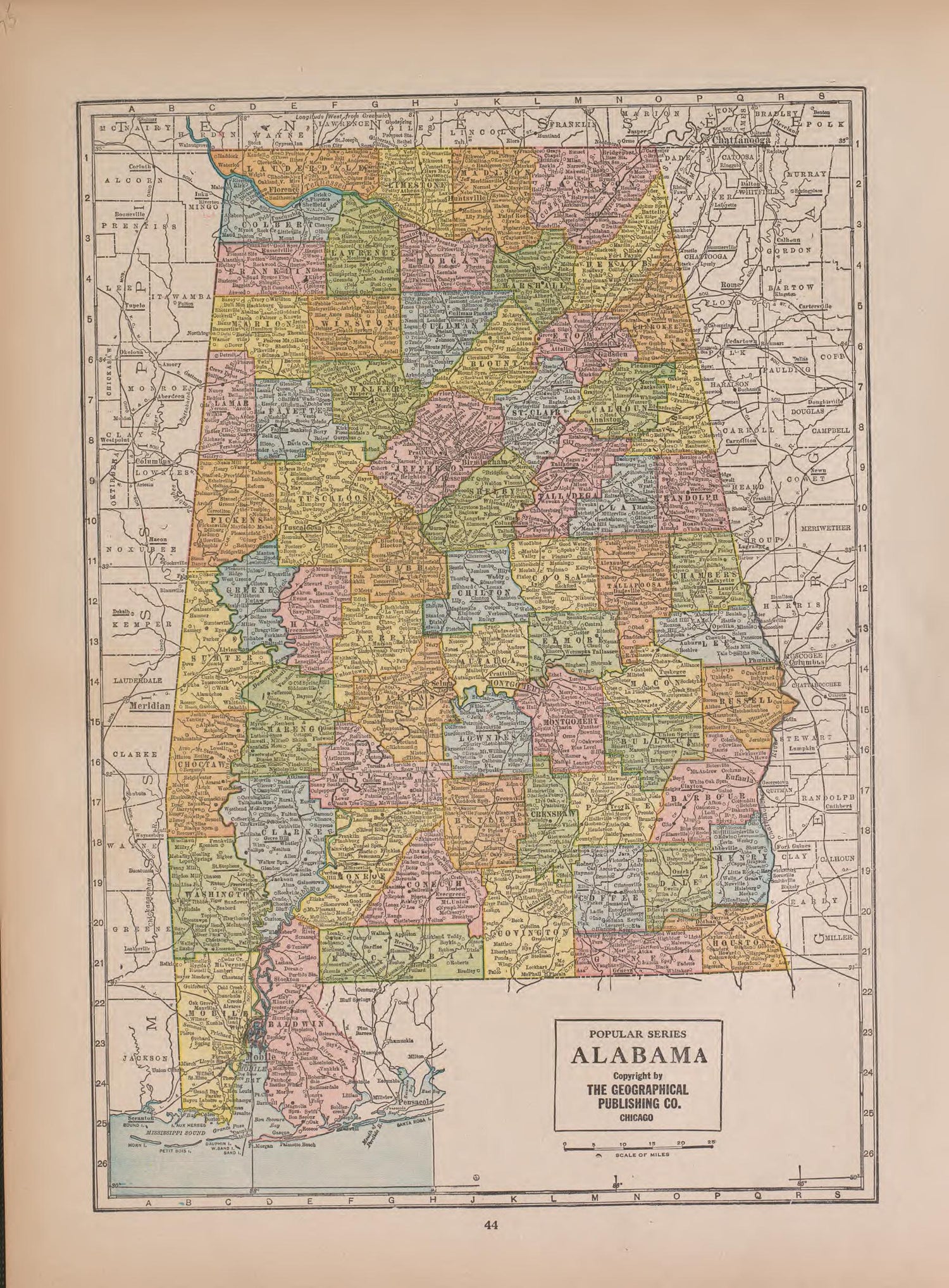 Alabama from Atlas of Doniphan County, Kansas : Containing Maps of Townships of the County, Maps of State, United States and World : Farmers Directory, Analysis of the System of U.S. Land Surveys 1927 by Relic Map Company