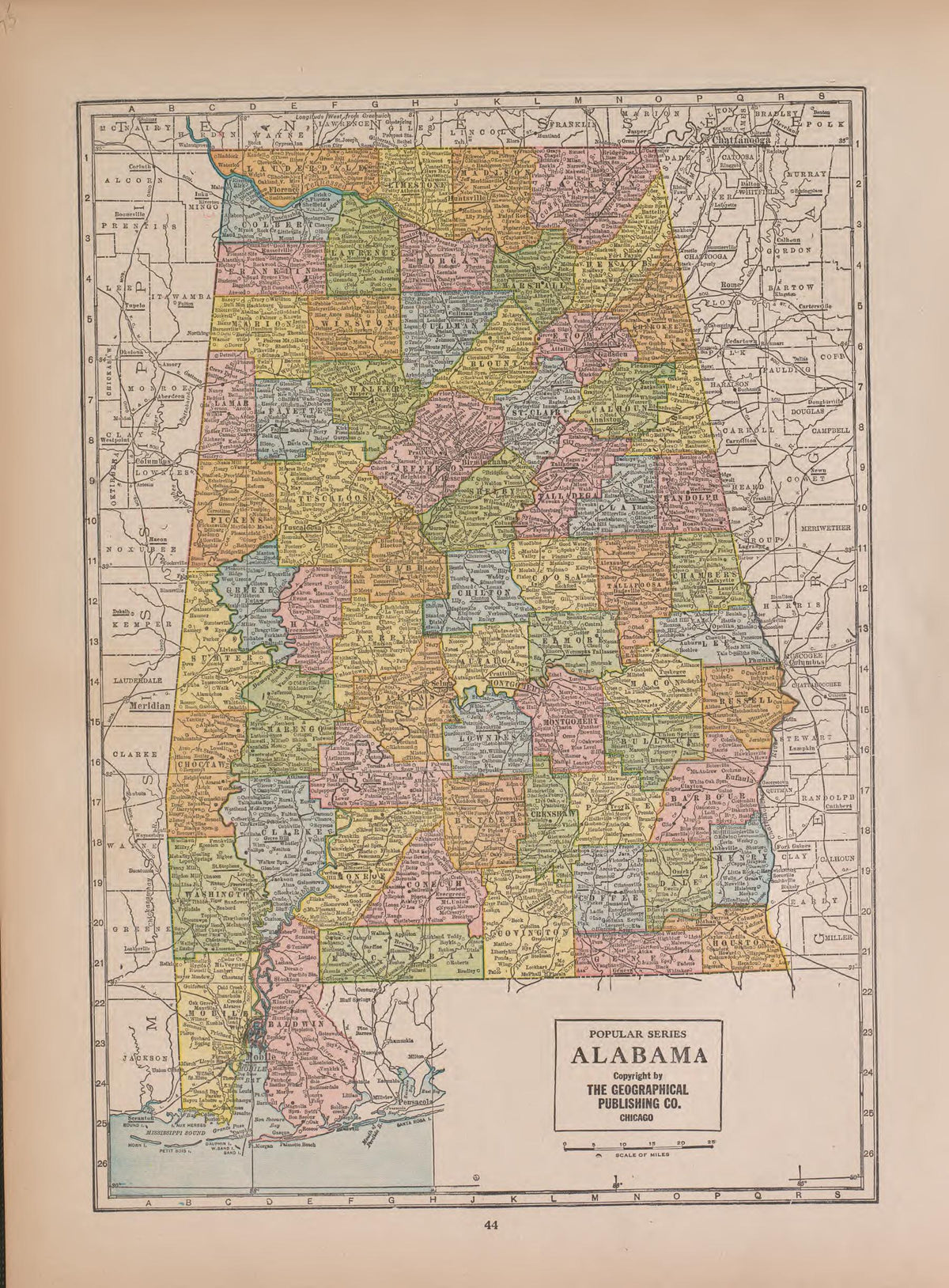 Alabama from Atlas of Doniphan County, Kansas : Containing Maps of Townships of the County, Maps of State, United States and World : Farmers Directory, Analysis of the System of U.S. Land Surveys 1927 by Relic Map Company