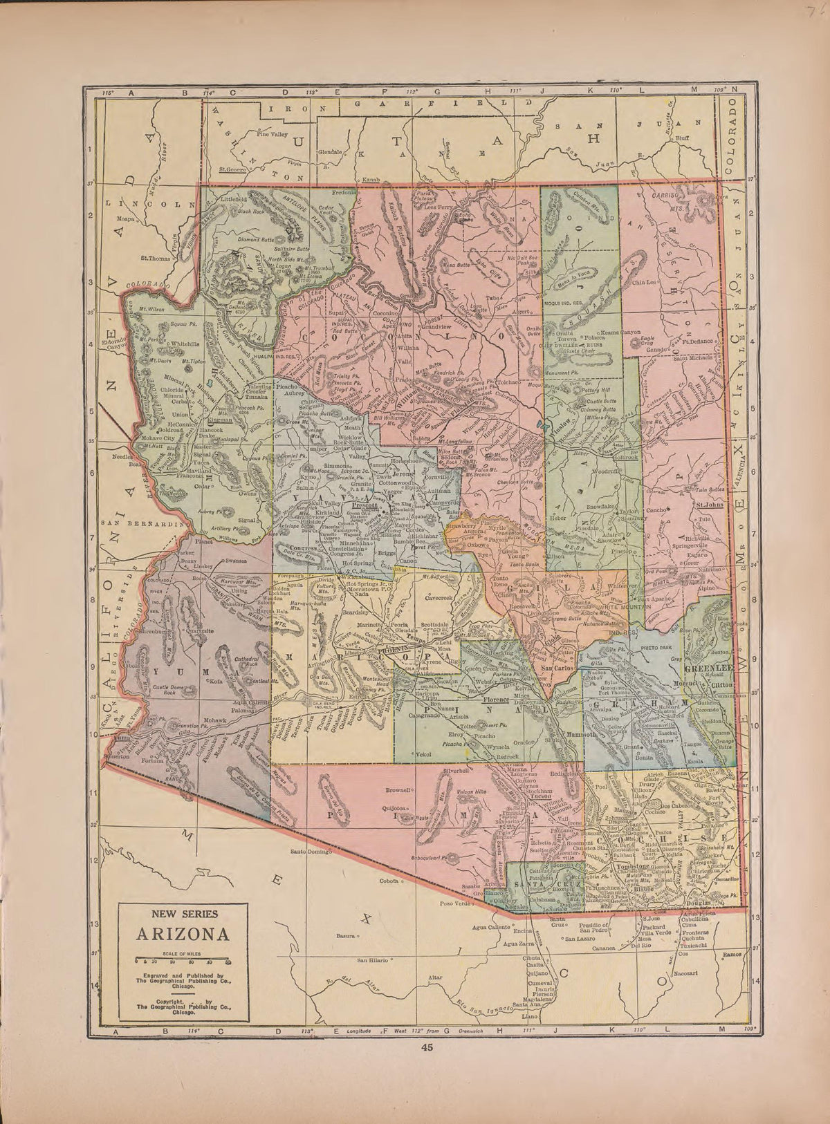 Arizona from Atlas of Doniphan County, Kansas : Containing Maps of Townships of the County, Maps of State, United States and World : Farmers Directory, Analysis of the System of U.S. Land Surveys 1927 by Relic Map Company