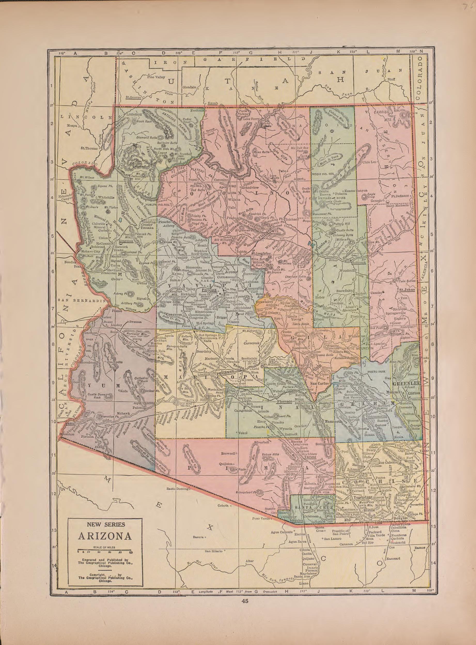 Arizona from Atlas of Doniphan County, Kansas : Containing Maps of Townships of the County, Maps of State, United States and World : Farmers Directory, Analysis of the System of U.S. Land Surveys 1927 by Relic Map Company