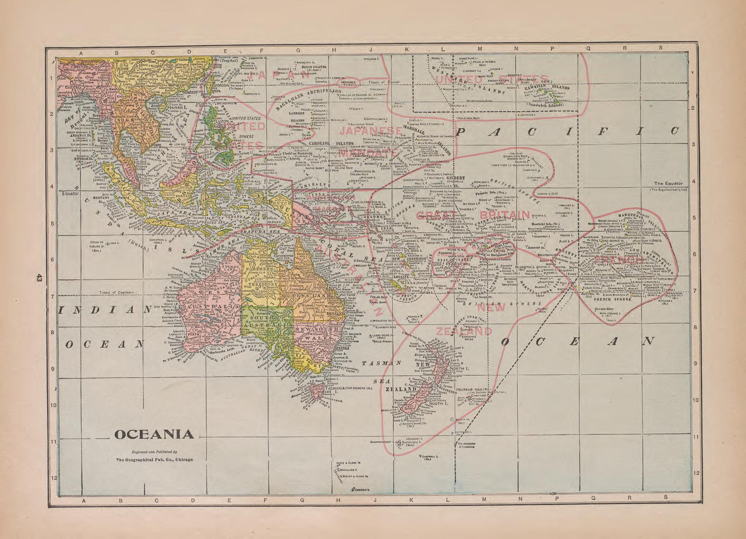 Oceania from Atlas of Doniphan County, Kansas : Containing Maps of Townships of the County, Maps of State, United States and World : Farmers Directory, Analysis of the System of U.S. Land Surveys 1927 by Relic Map Company