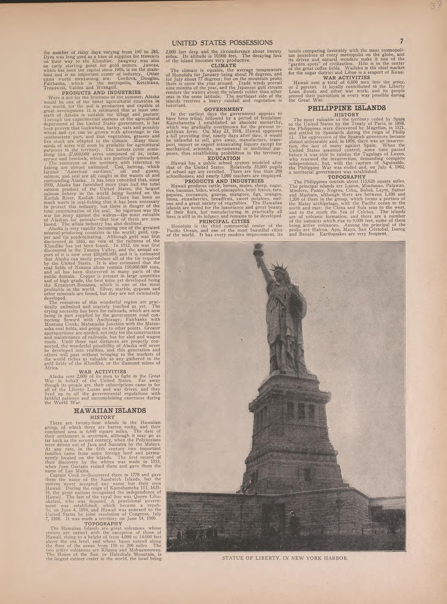View of Statue of Liberty and Text from Atlas of Doniphan County, Kansas : Containing Maps of Townships of the County, Maps of State, United States and World : Farmers Directory, Analysis of the System of U.S. Land Surveys 1927 by Relic Map Company