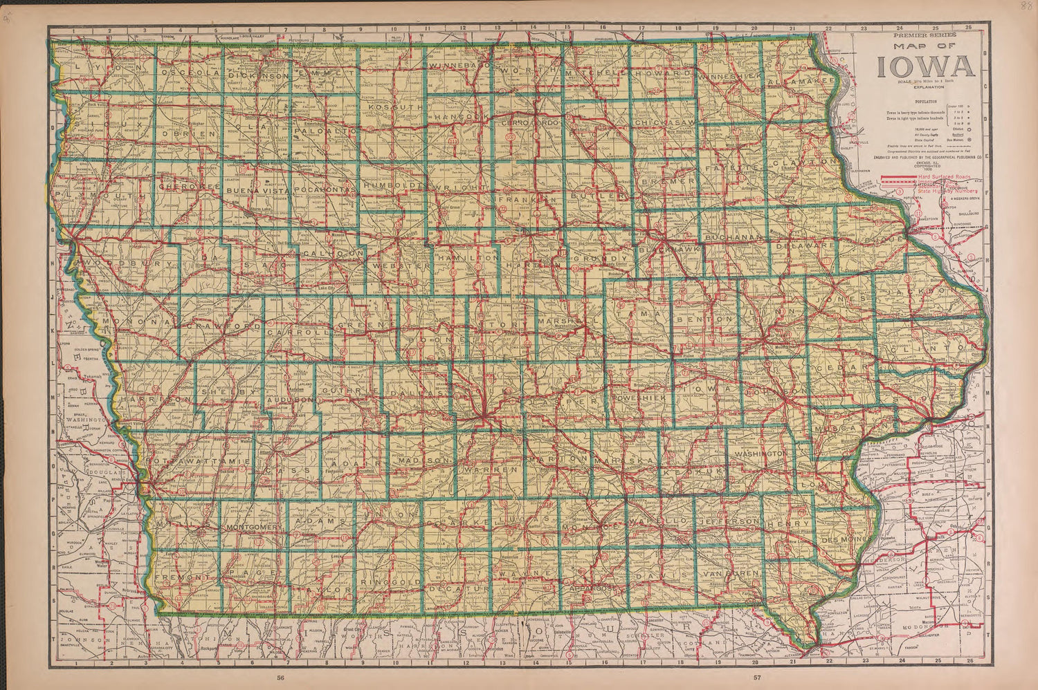 Iowa from Atlas of Doniphan County, Kansas : Containing Maps of Townships of the County, Maps of State, United States and World : Farmers Directory, Analysis of the System of U.S. Land Surveys 1927 by Relic Map Company
