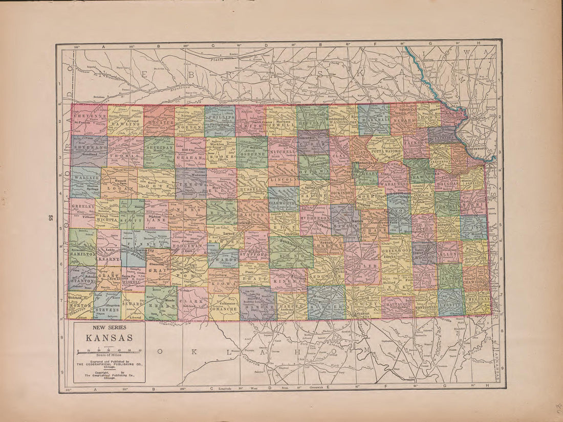 Kansas from Atlas of Doniphan County, Kansas : Containing Maps of Townships of the County, Maps of State, United States and World : Farmers Directory, Analysis of the System of U.S. Land Surveys 1927 by Relic Map Company