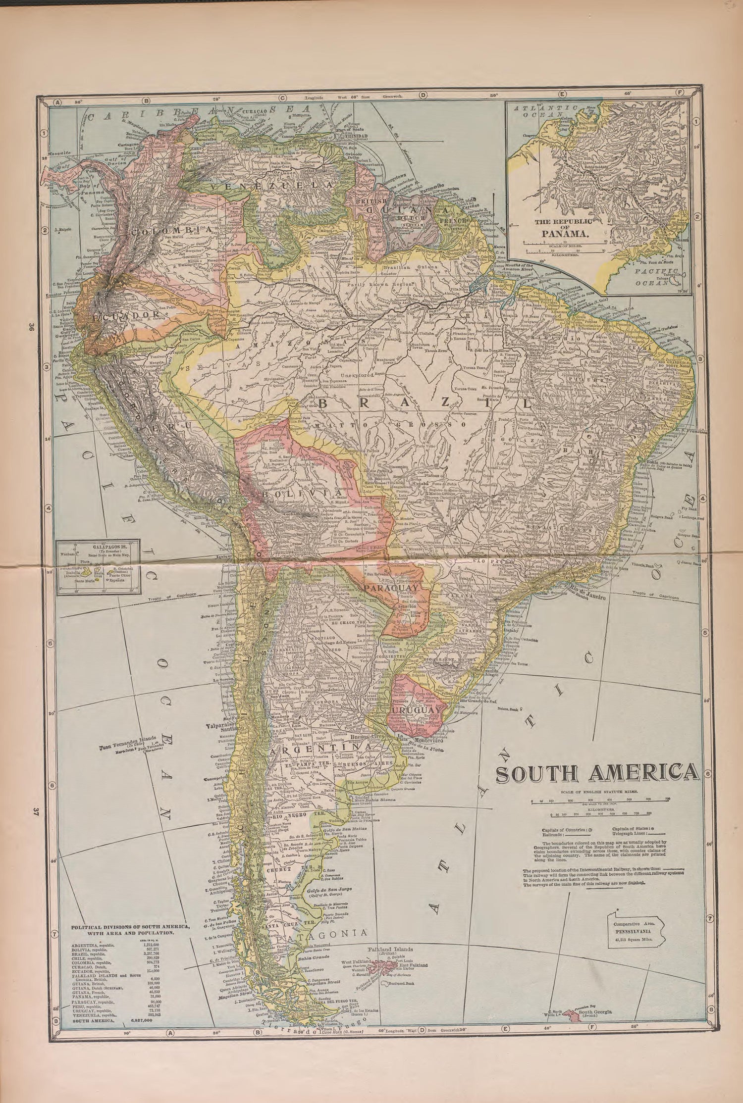 South America from Atlas of Doniphan County, Kansas : Containing Maps of Townships of the County, Maps of State, United States and World : Farmers Directory, Analysis of the System of U.S. Land Surveys 1927 by Relic Map Company