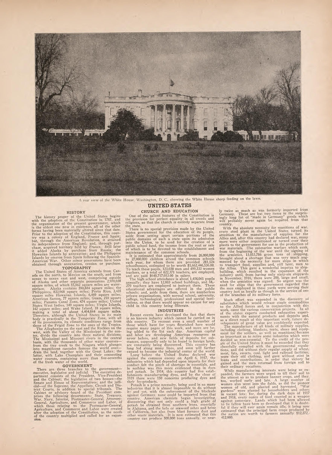 Rear View of the White House and Text from Atlas of Doniphan County, Kansas : Containing Maps of Townships of the County, Maps of State, United States and World : Farmers Directory, Analysis of the System of U.S. Land Surveys 1927 by Relic Map Company