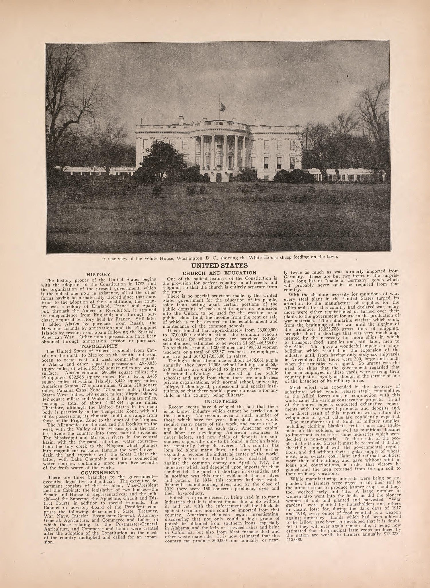 Rear View of the White House and Text from Atlas of Doniphan County, Kansas : Containing Maps of Townships of the County, Maps of State, United States and World : Farmers Directory, Analysis of the System of U.S. Land Surveys 1927 by Relic Map Company