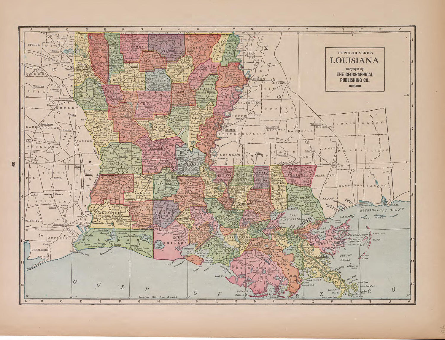 Louisana from Atlas of Doniphan County, Kansas : Containing Maps of Townships of the County, Maps of State, United States and World : Farmers Directory, Analysis of the System of U.S. Land Surveys 1927 by Relic Map Company